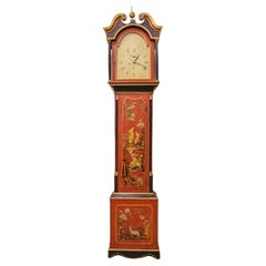 A fine 19th century English red painted Chinoiserie  Grandfather clock