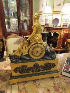 Fine 19th Century French Empire Gilt Bronze and Patinated Bronze Mantle Clock