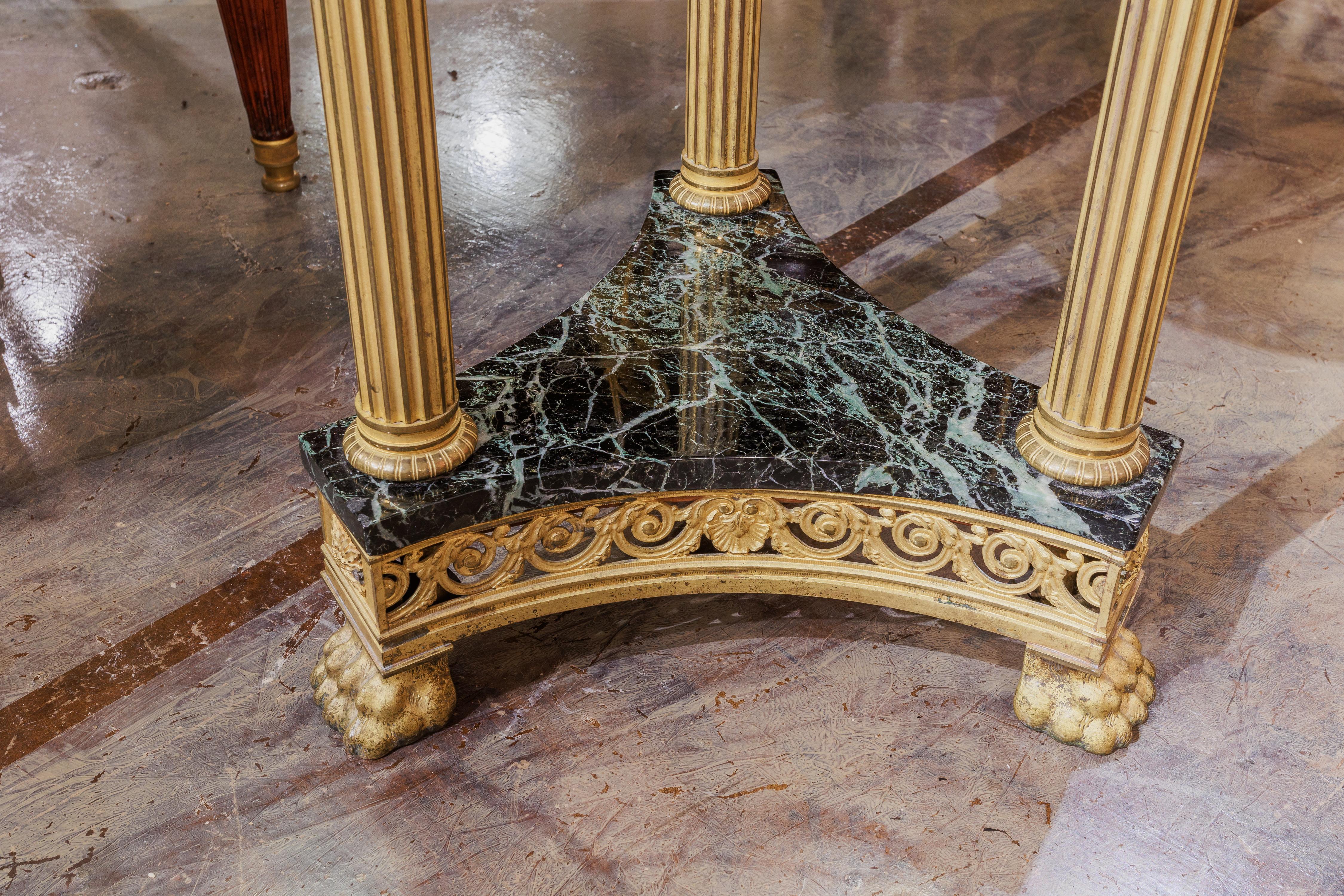 A fine 19th century French Empire gilt bronze and marble top gueridon table . Fine quality gilt bronze details 
