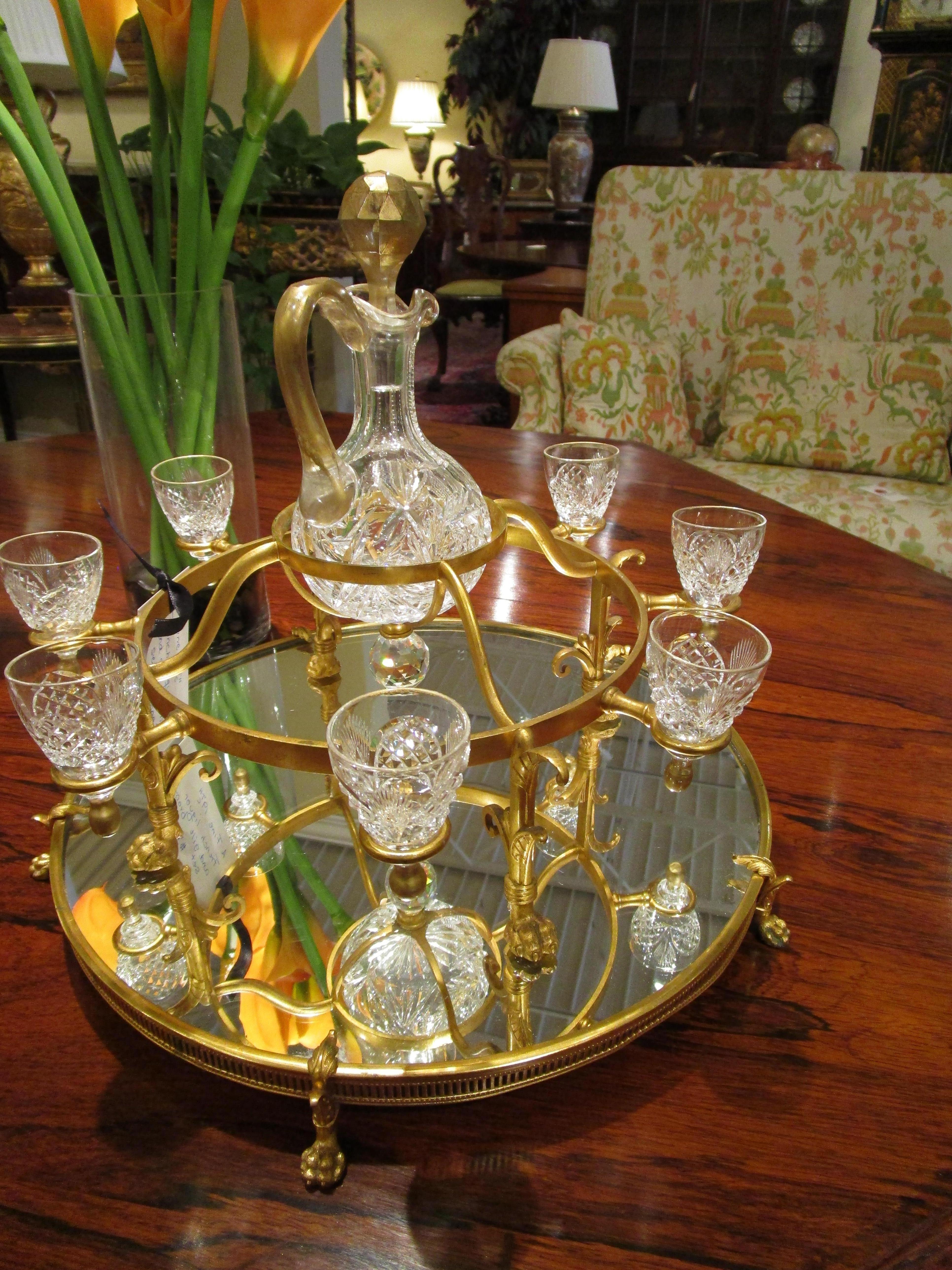 English Fine 19th Century French Gilt Bronze and Glass Dessert Liquor Set by Osler