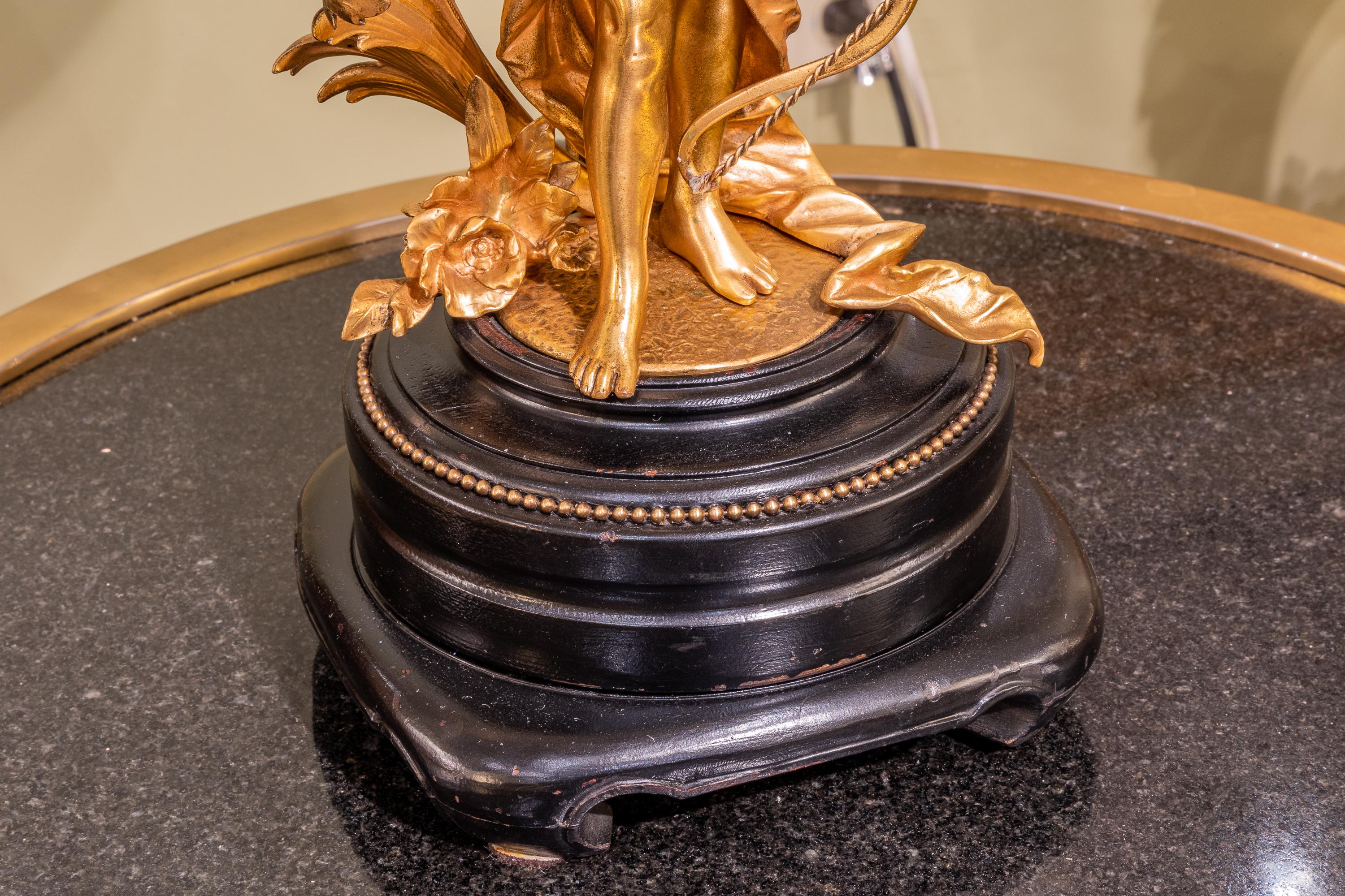 Belle Époque Fine 19th Century French Gilt Bronze Figural Lamp Signed Moreau For Sale