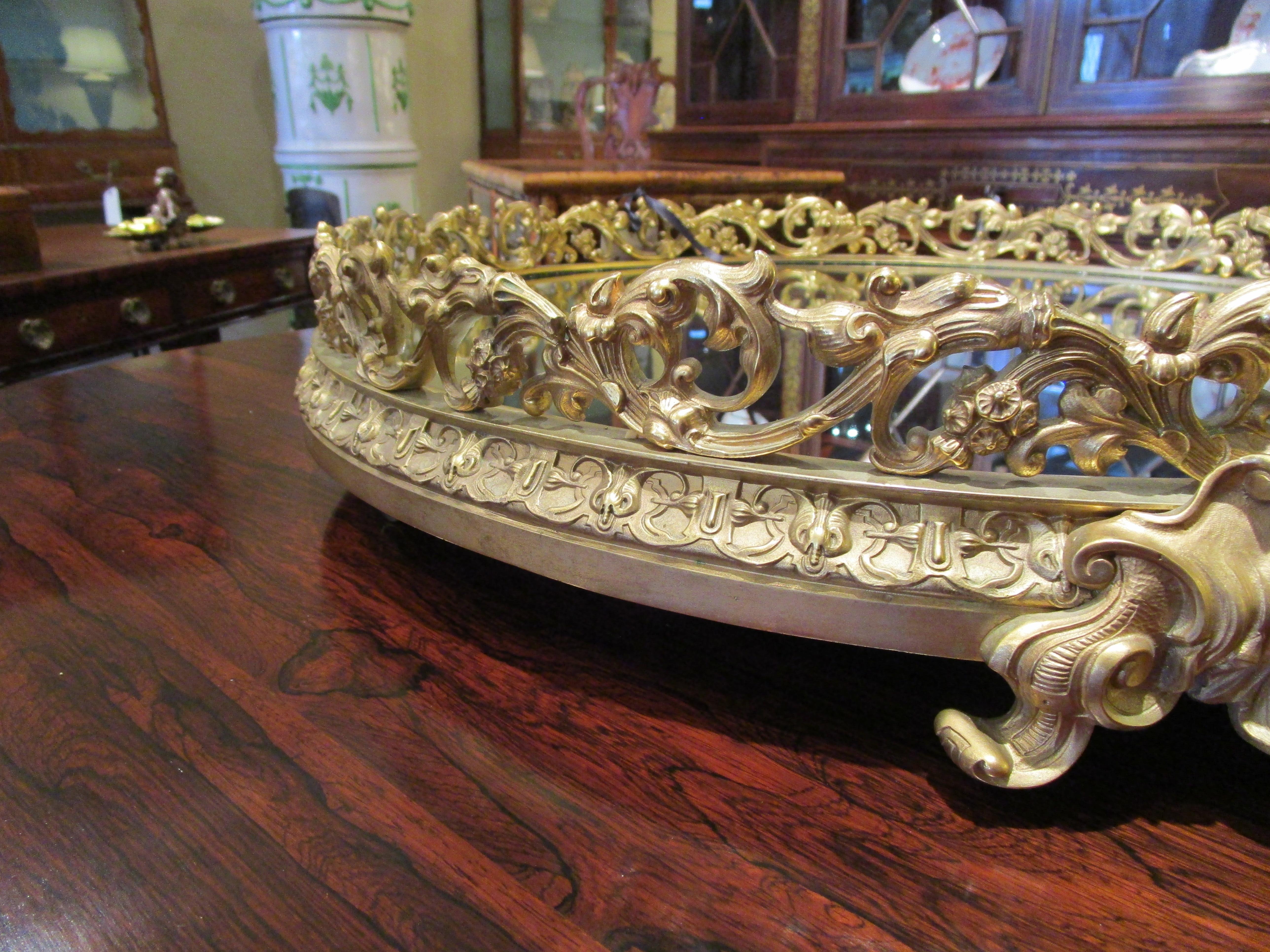 Gilt A fine 19th century French gilt bronze mirrored plateau  For Sale