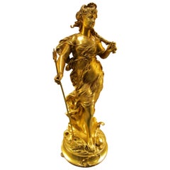 A fine 19th century French gilt bronze sculpture of Amphitrite by Aug Moreau