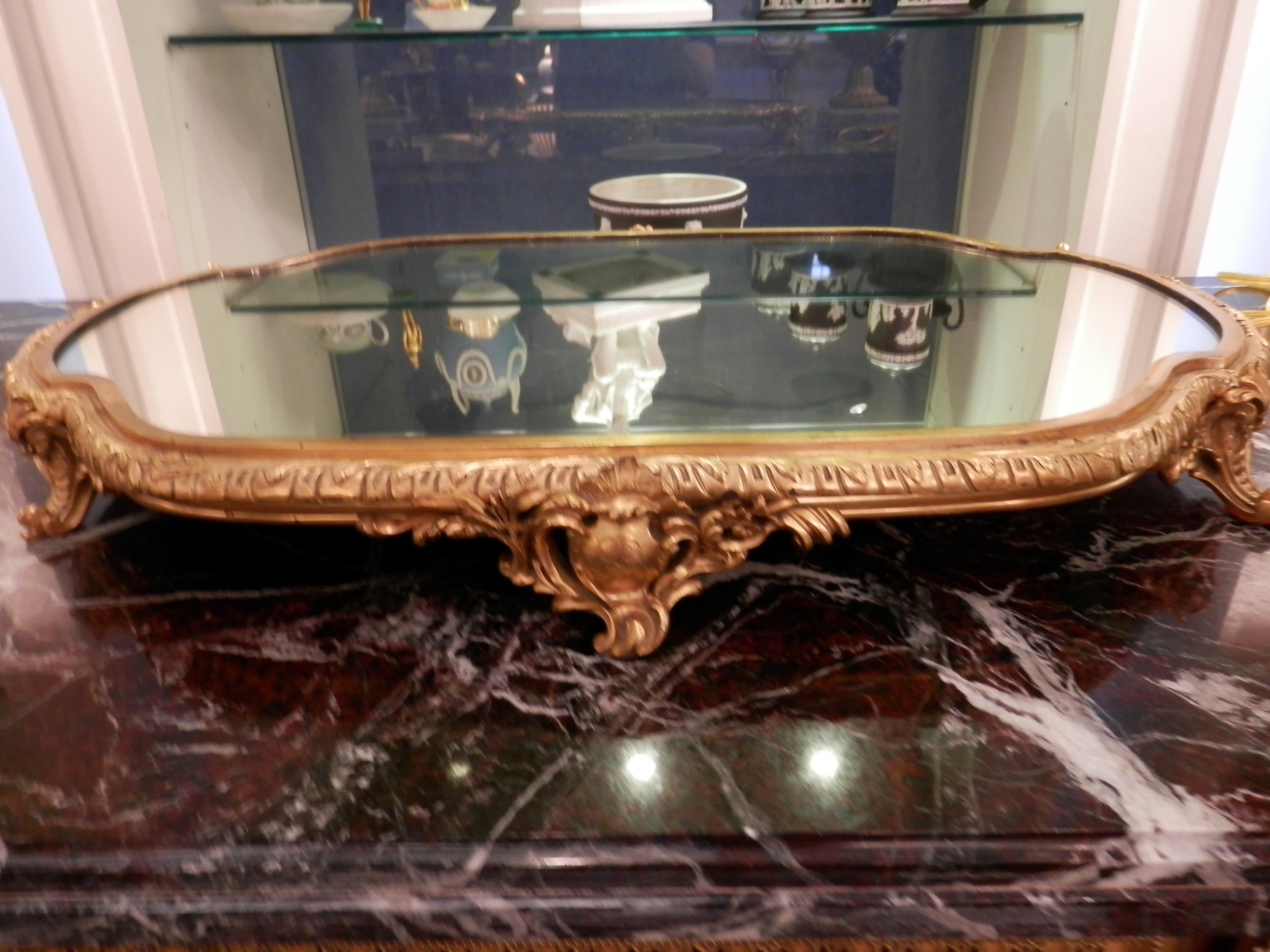 Fine 19th Century French Louis XV Gilt Bronze and Mirrored Plateau 3