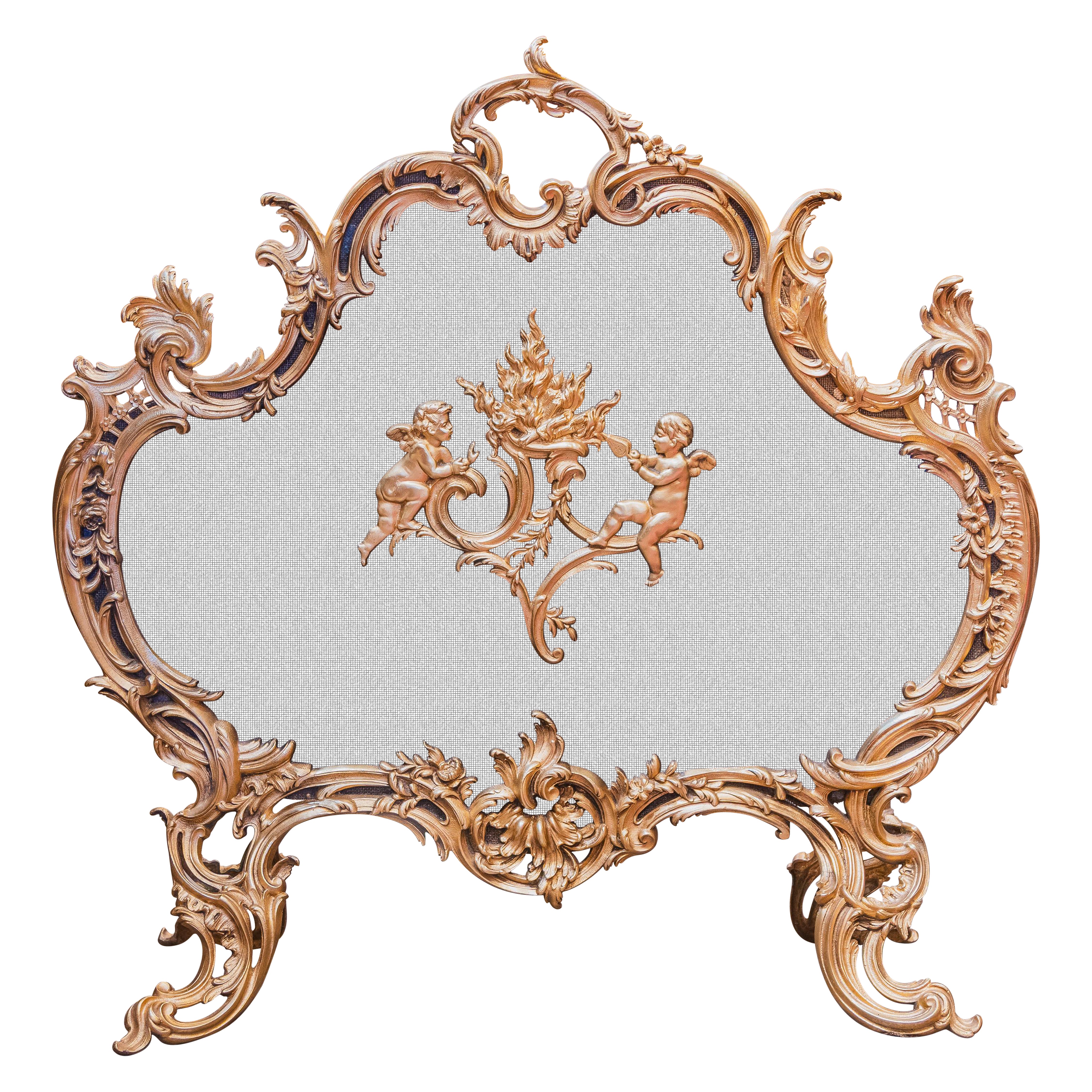 A fine 19th century French Louis XV gilt bronze firescreen