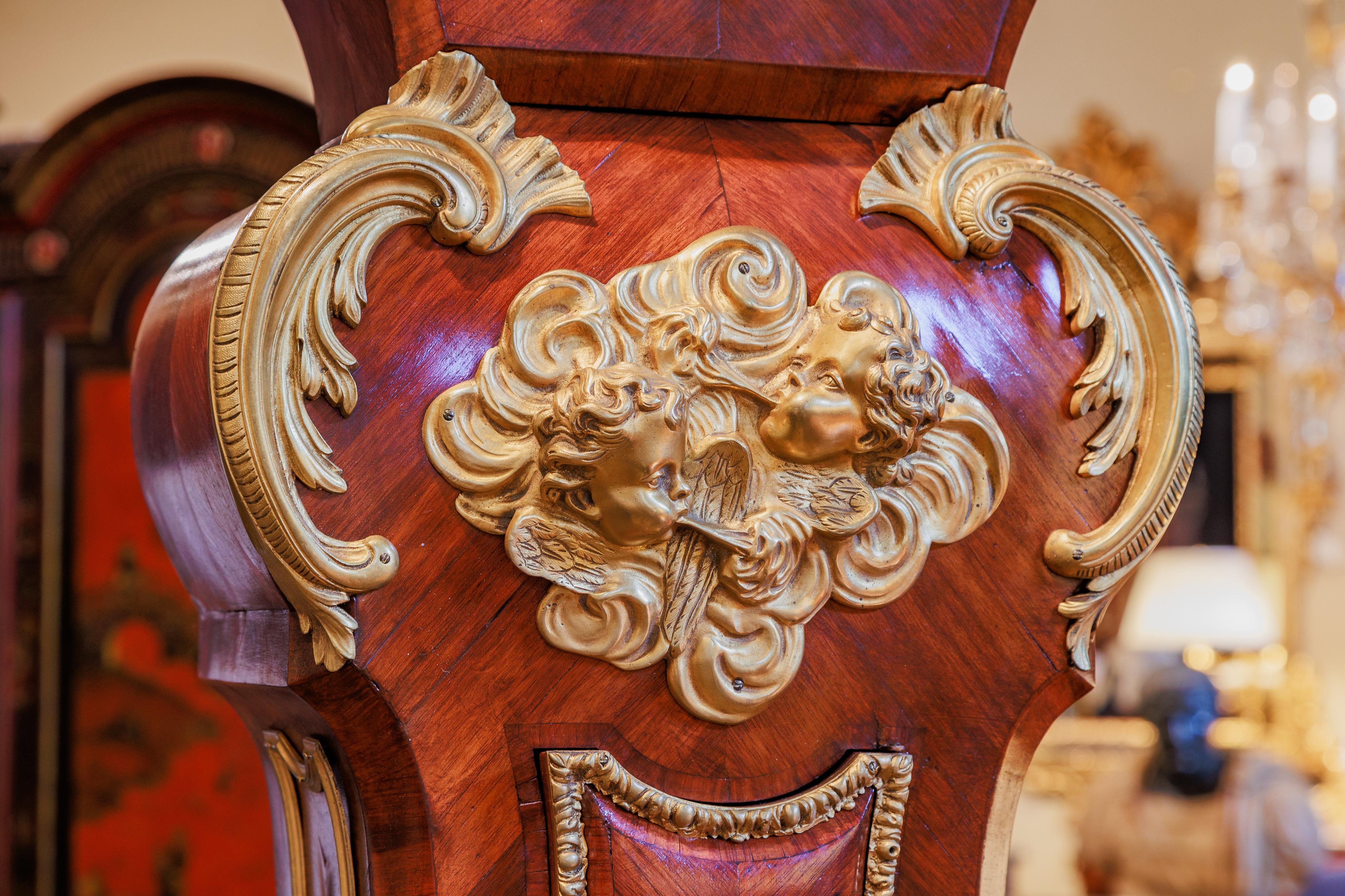 19th Century A fine 19th century French Louis XV gilt bronze grandfather clock.