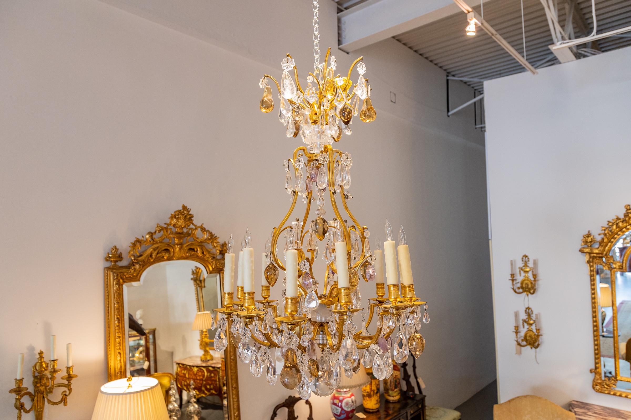 A fine 19th century French Louis XV rock crystal and gilt bronze 12 light chandelier.