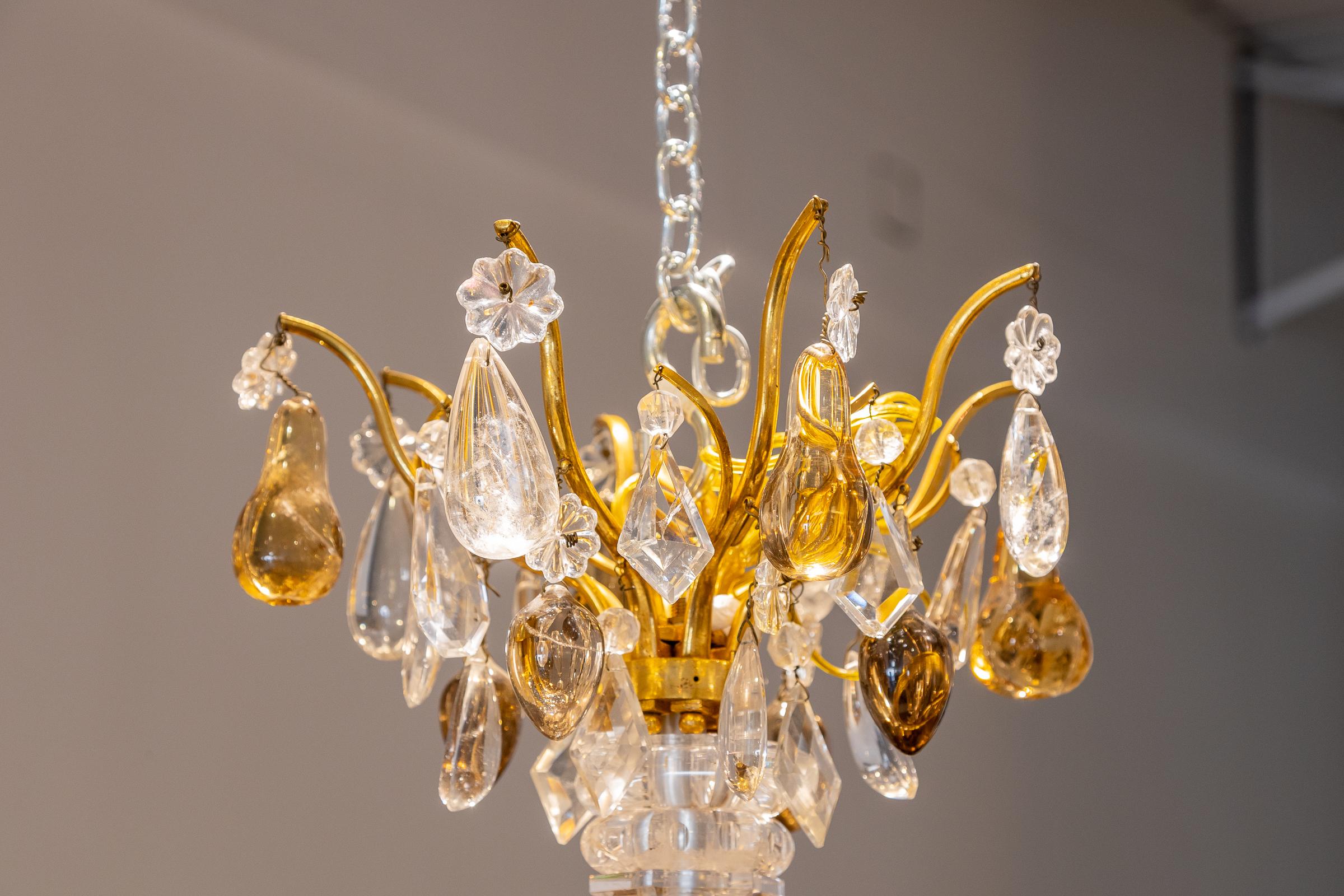 Fine 19th Century French Louis XV Rock Crystal and Gilt Bronze Chandelier In Good Condition For Sale In Dallas, TX