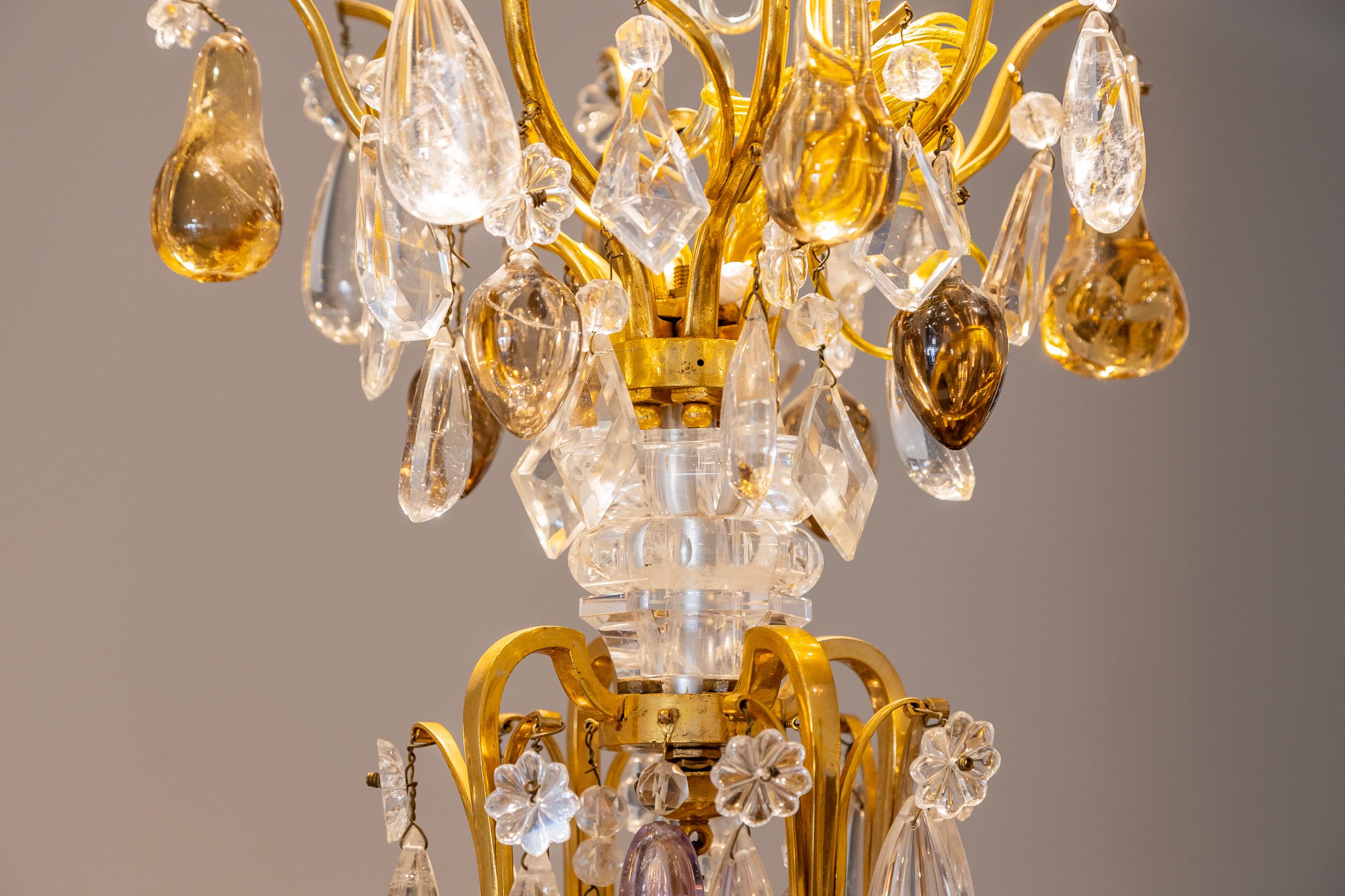 Fine 19th Century French Louis XV Rock Crystal and Gilt Bronze Chandelier For Sale 1