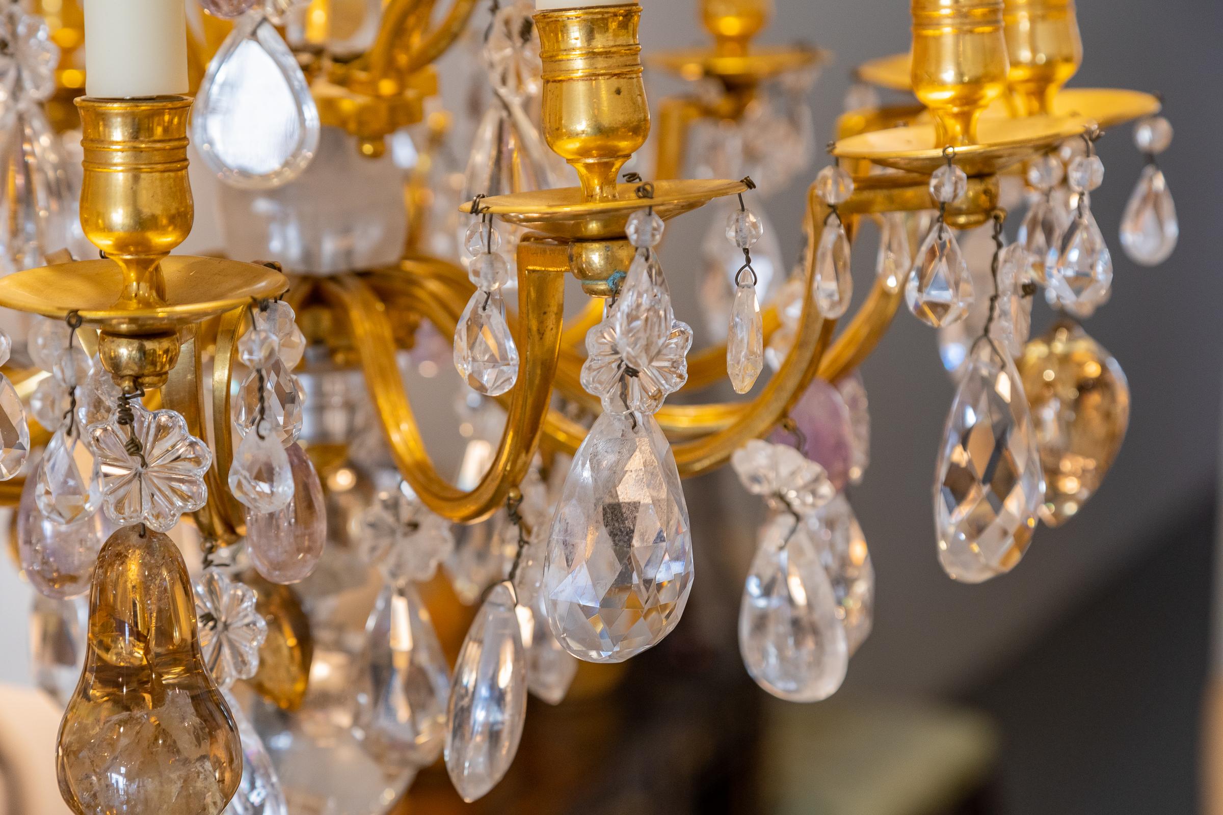 Fine 19th Century French Louis XV Rock Crystal and Gilt Bronze Chandelier For Sale 4