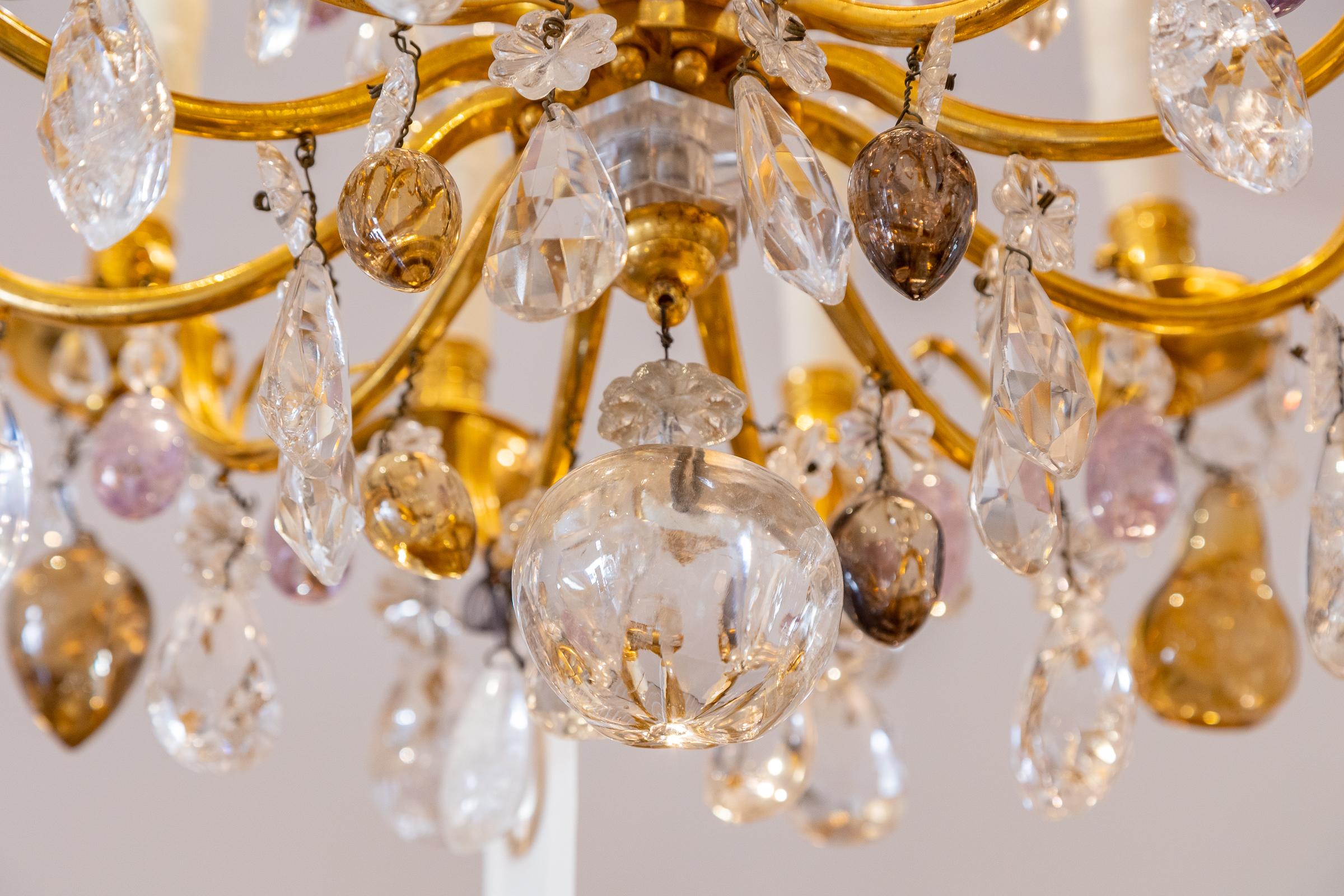 Fine 19th Century French Louis XV Rock Crystal and Gilt Bronze Chandelier For Sale 5