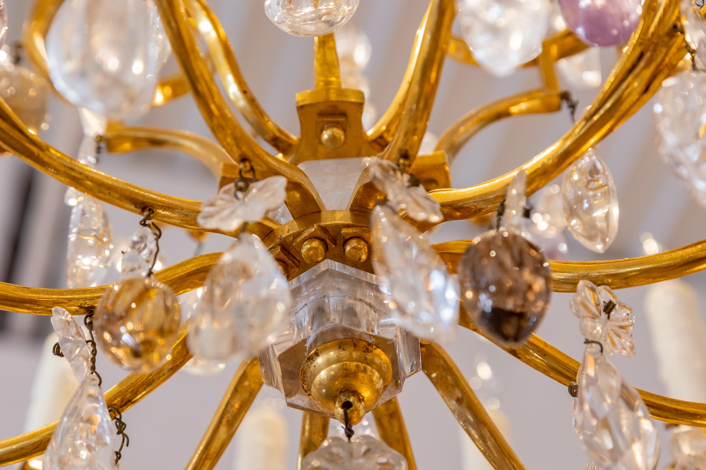 Fine 19th Century French Louis XV Rock Crystal and Gilt Bronze Chandelier For Sale 6