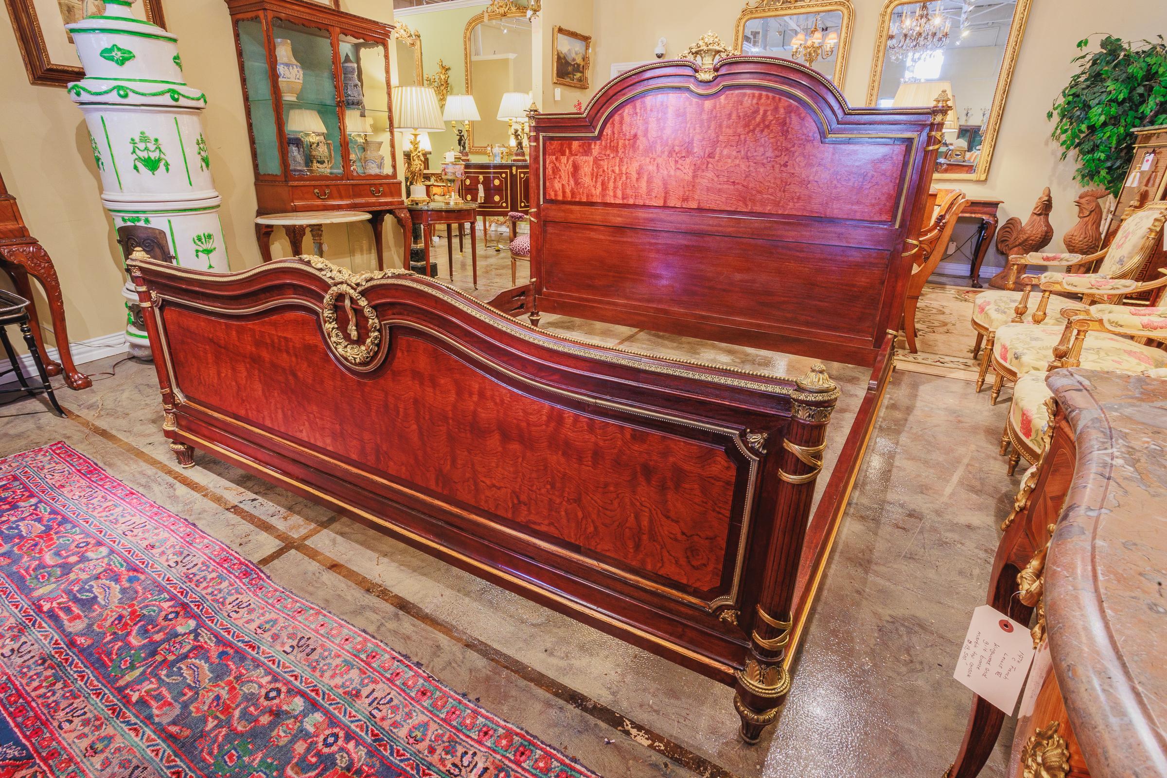Fine 19th Century French Louis XVI Mahogany and Gilt Bronze Mounted Bed In Good Condition In Dallas, TX