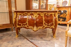 Fine 19th Century French Marble Top Marquetry and Gilt Bronze Mounted Commode