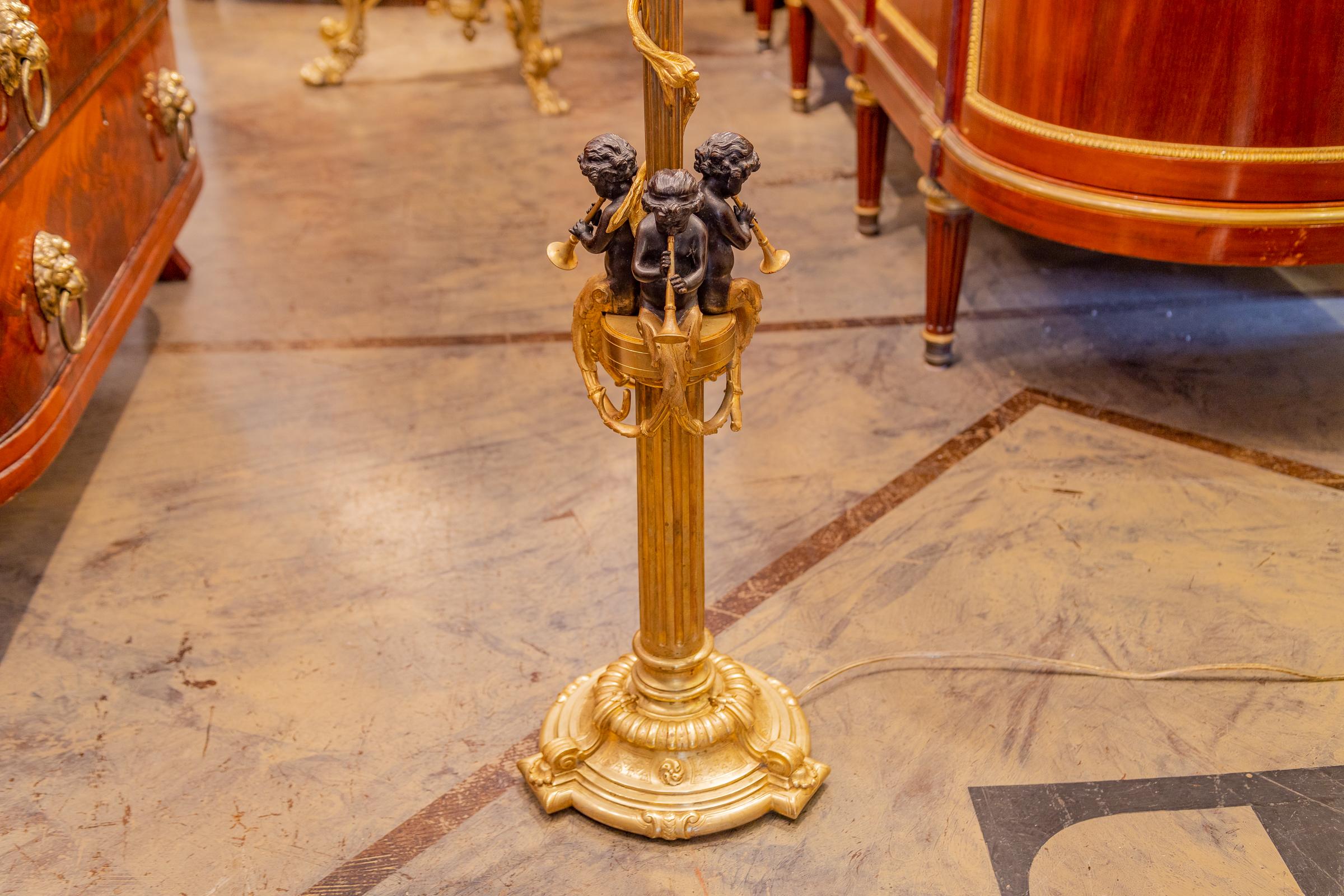 Louis Philippe Fine 19th Century French Patinated and Gilt Bronze Floor Lamp For Sale