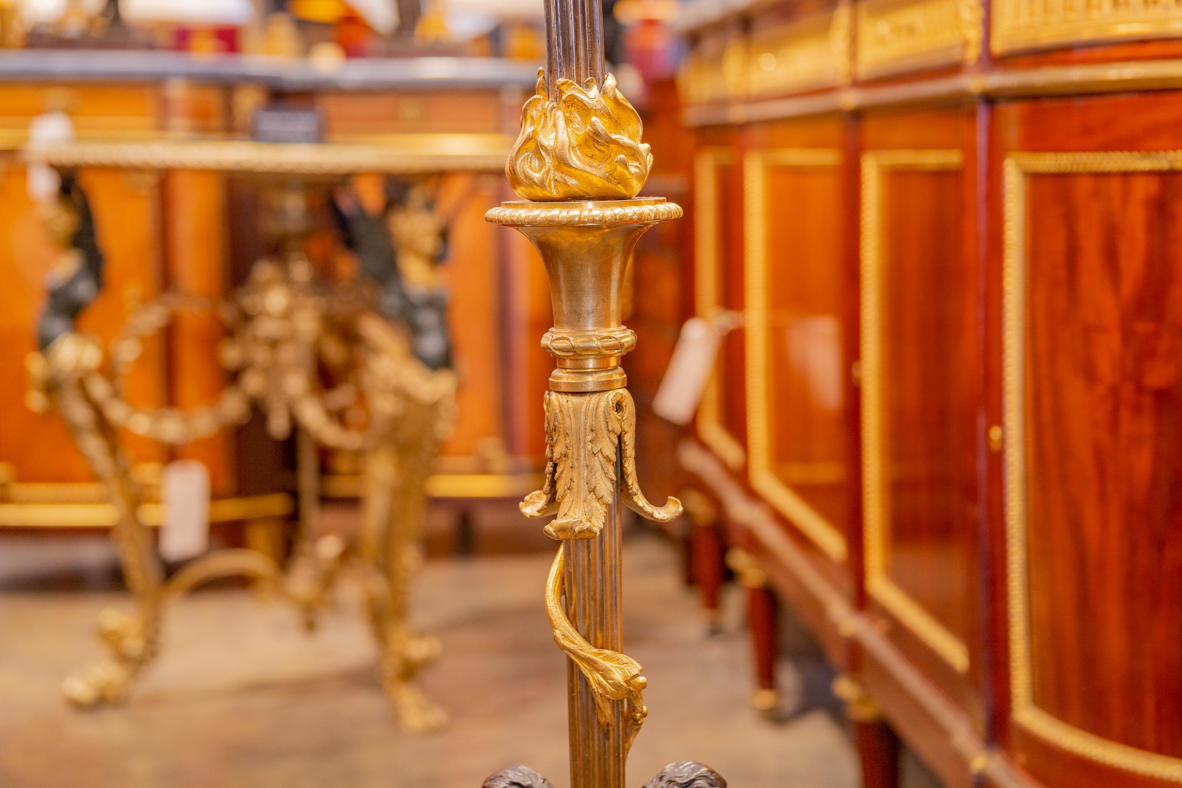 Fine 19th Century French Patinated and Gilt Bronze Floor Lamp For Sale 1