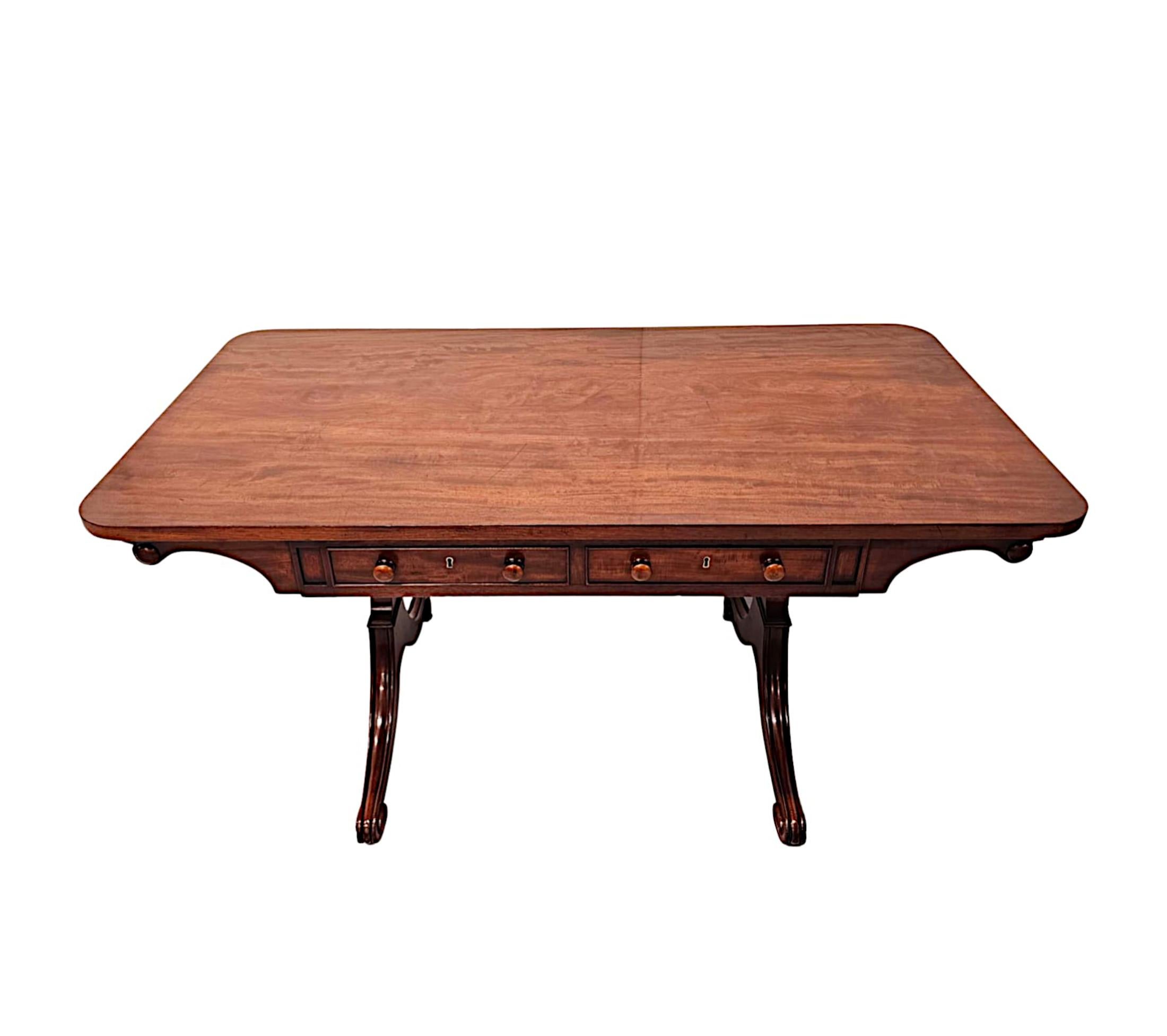 A very fine 19th Century Irish solid mahogany library table with a Strahan storage label and drawers numbered but attributed to 'Gillingtons of Dublin', of exceptional quality and finely hand carved with gorgeously rich patination.  The well