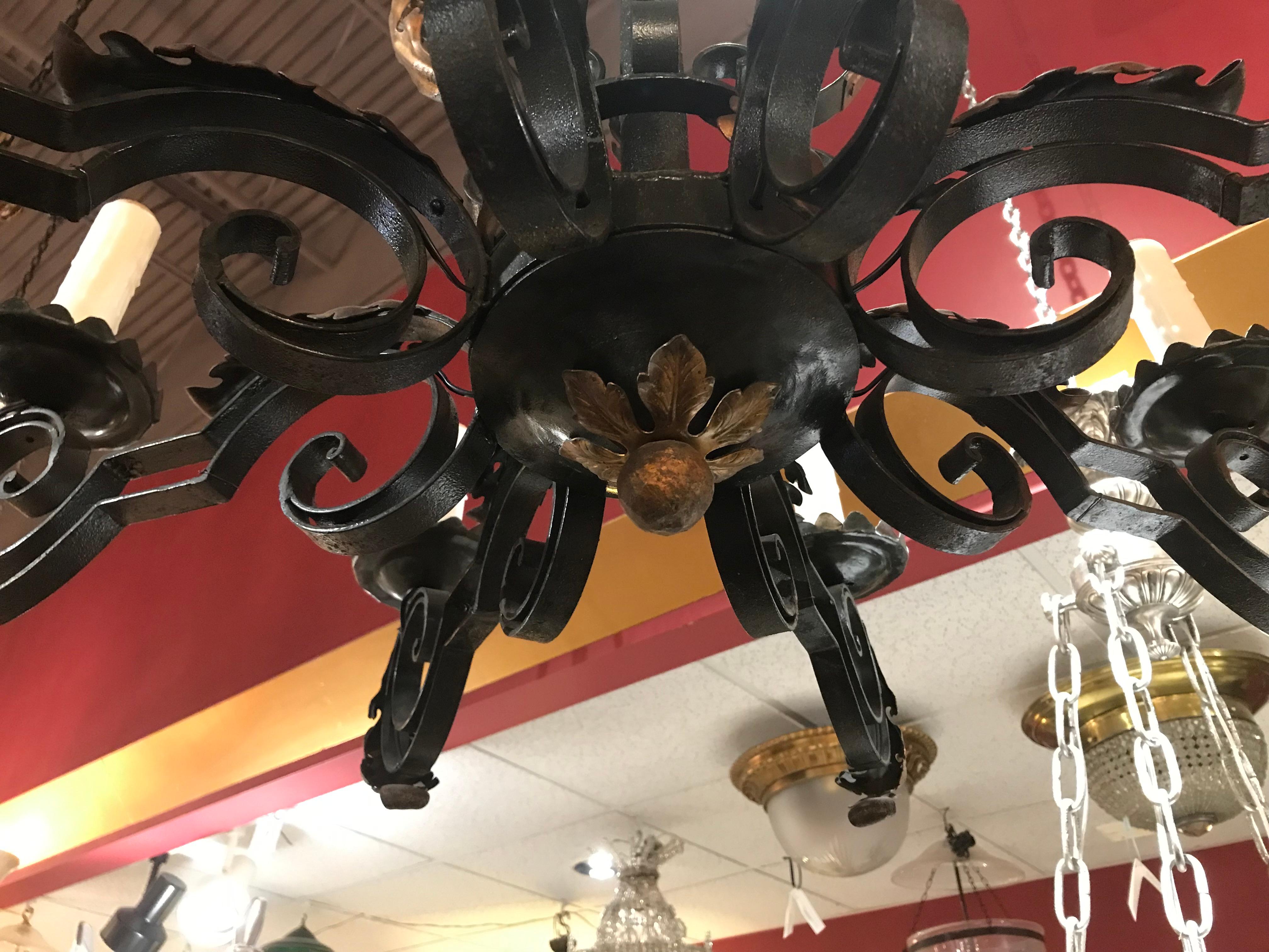 French Fine 19th Century Iron Chandelier, Originally for Candles For Sale