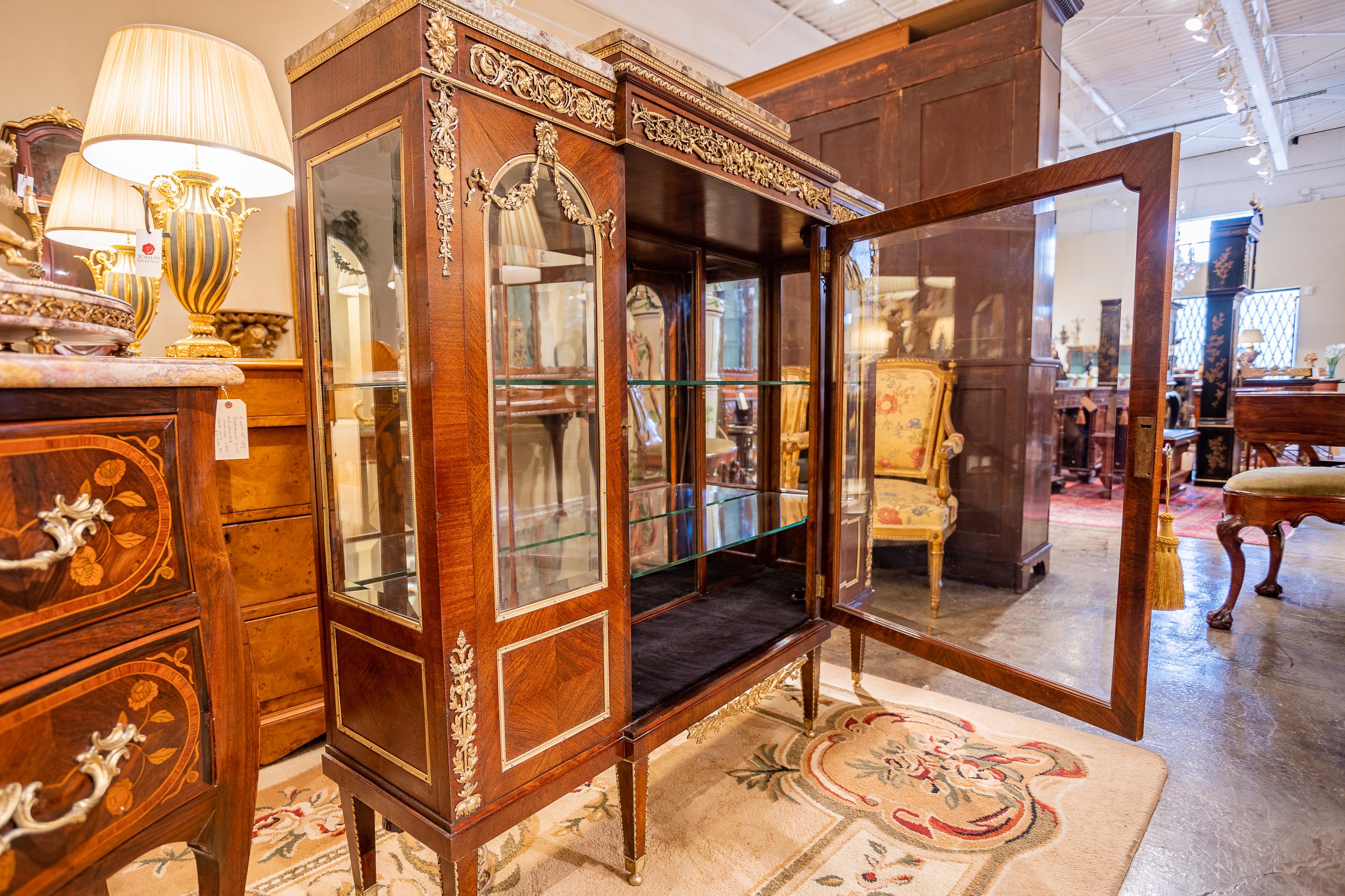 French Fine 19th Century Louis XVI Mahogany and Gilt Bronze Mounted Vitrine by Forest For Sale