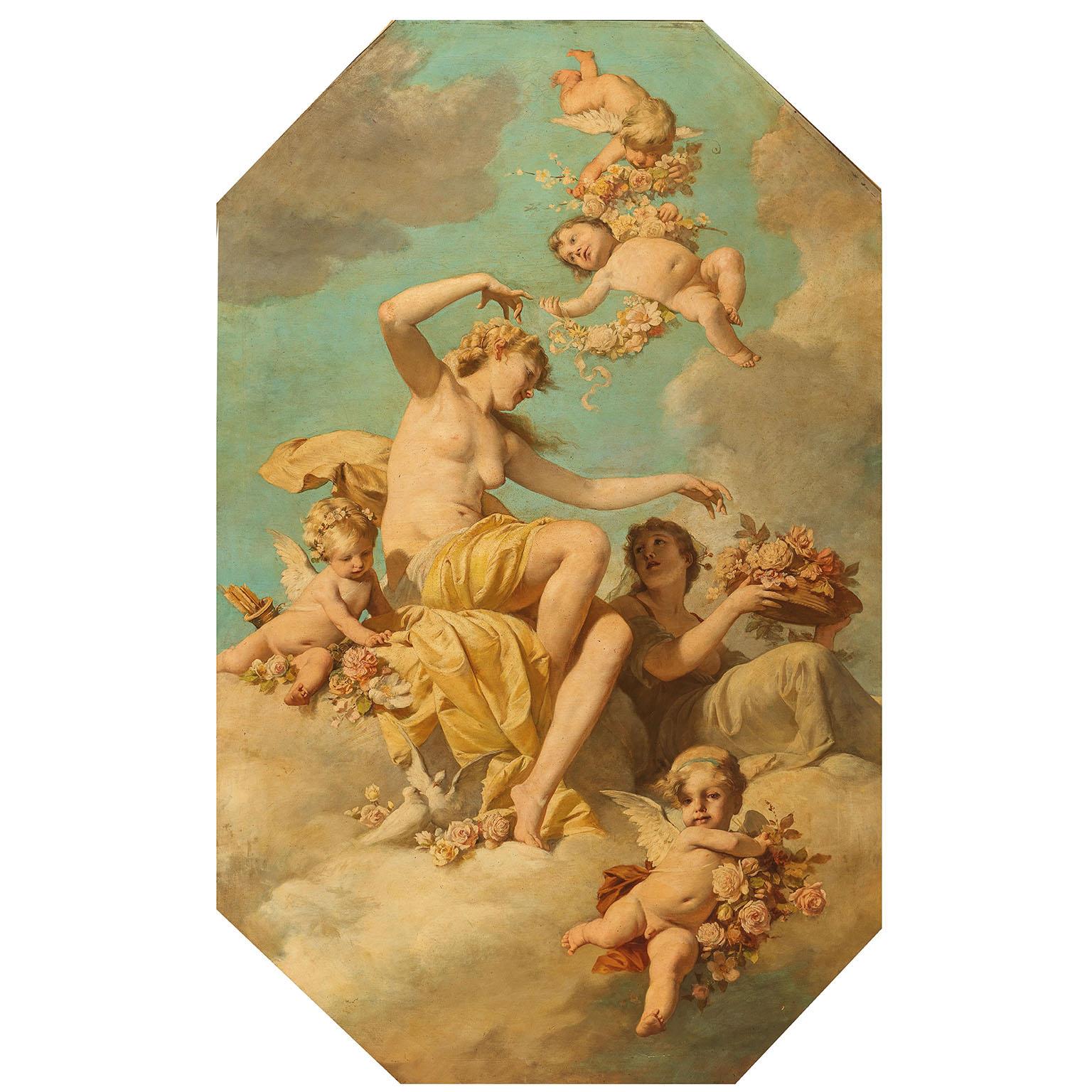 A very fine and large 19th century Louis XV style Whimsical Neoclassical Revival style Oil on Canvas 