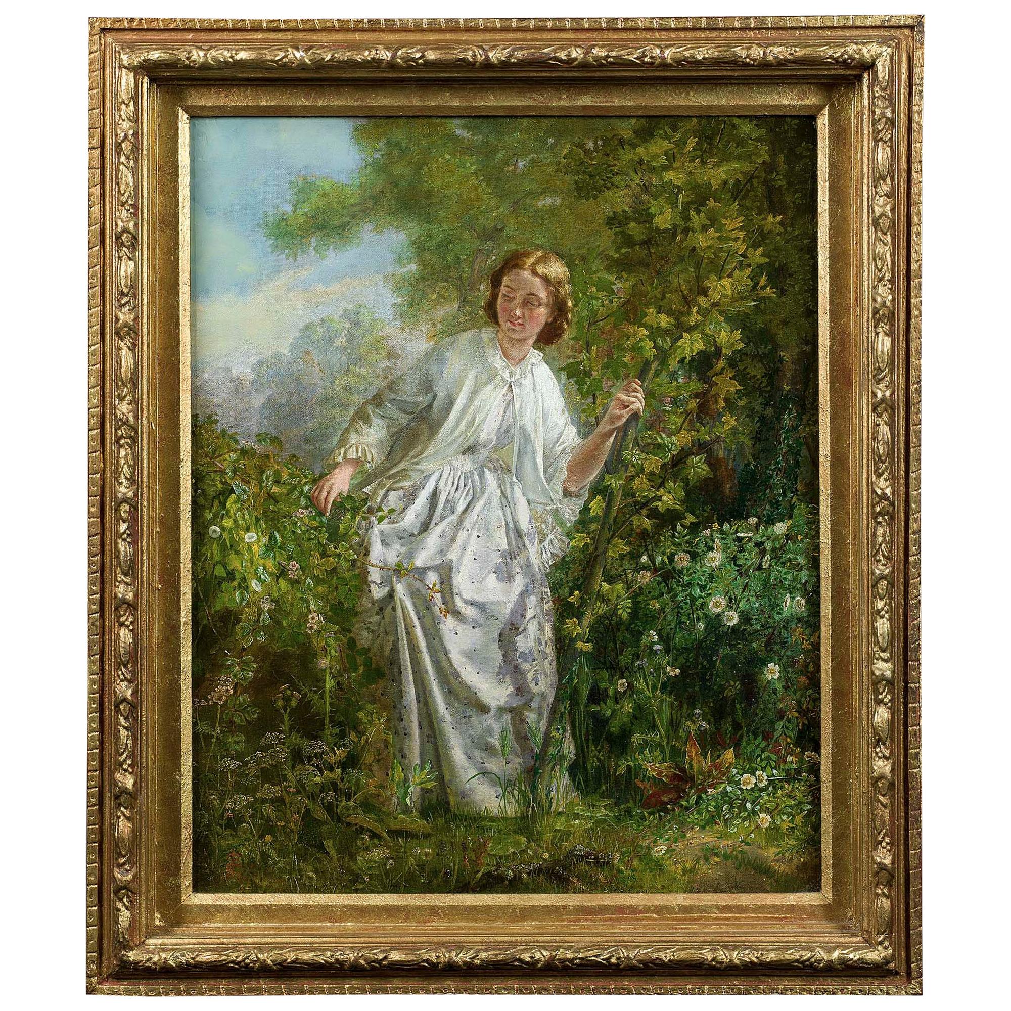 Fine 19th Century Oil Painting of a Girl in Nature