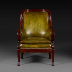 A Fine 19th Century Overscale Library Bergere Armchair in Green Leather