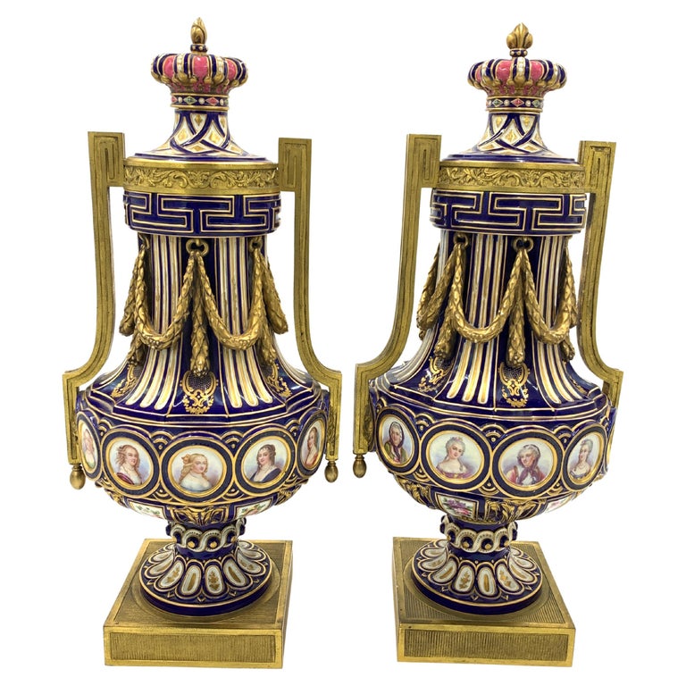 Fine 19th Century Pair of French Sevres Style Porcelain Vases For Sale