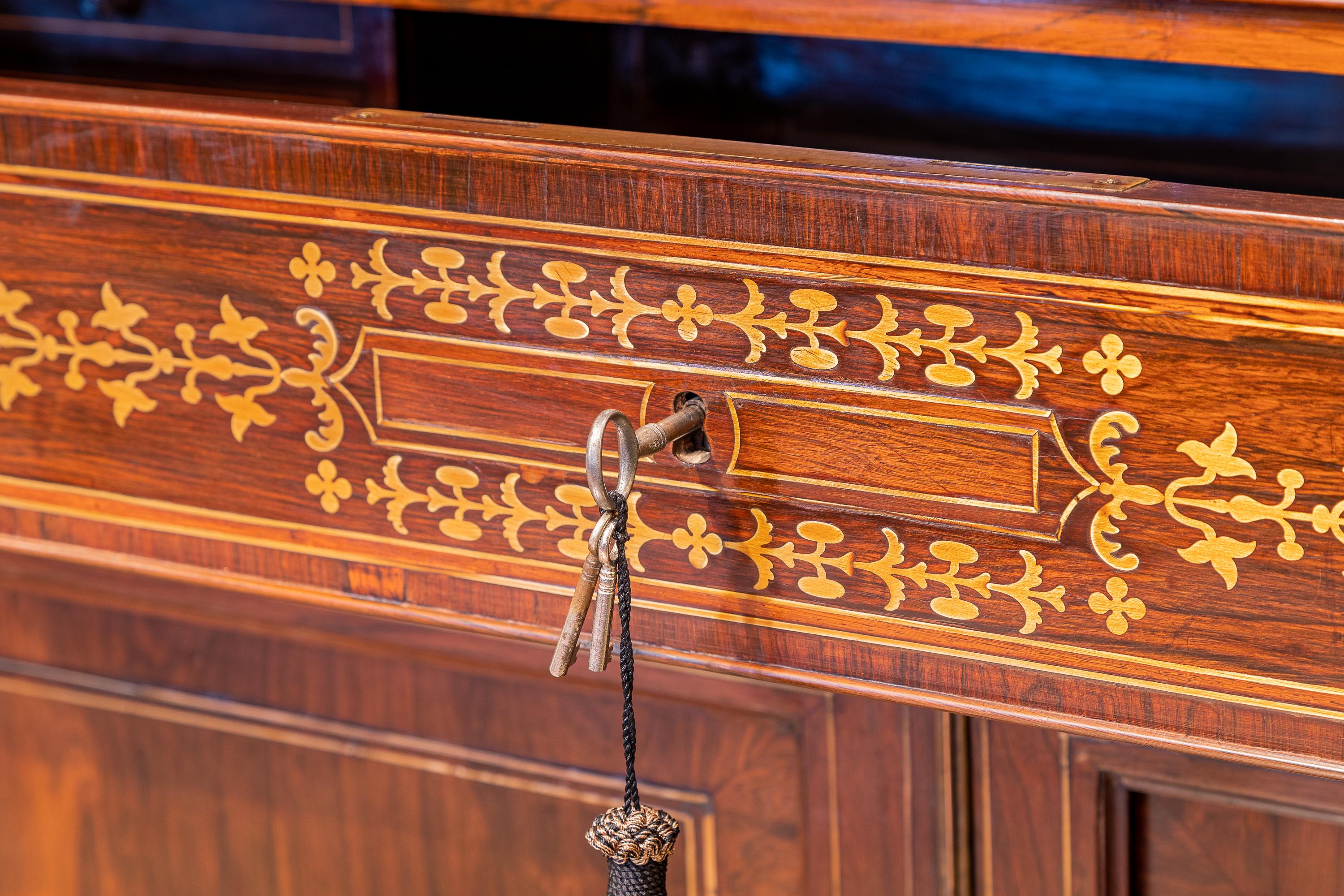 Inlay Fine 19th Century Regency Period Rosewood and Brass Inlaid Bookcase Secretary For Sale