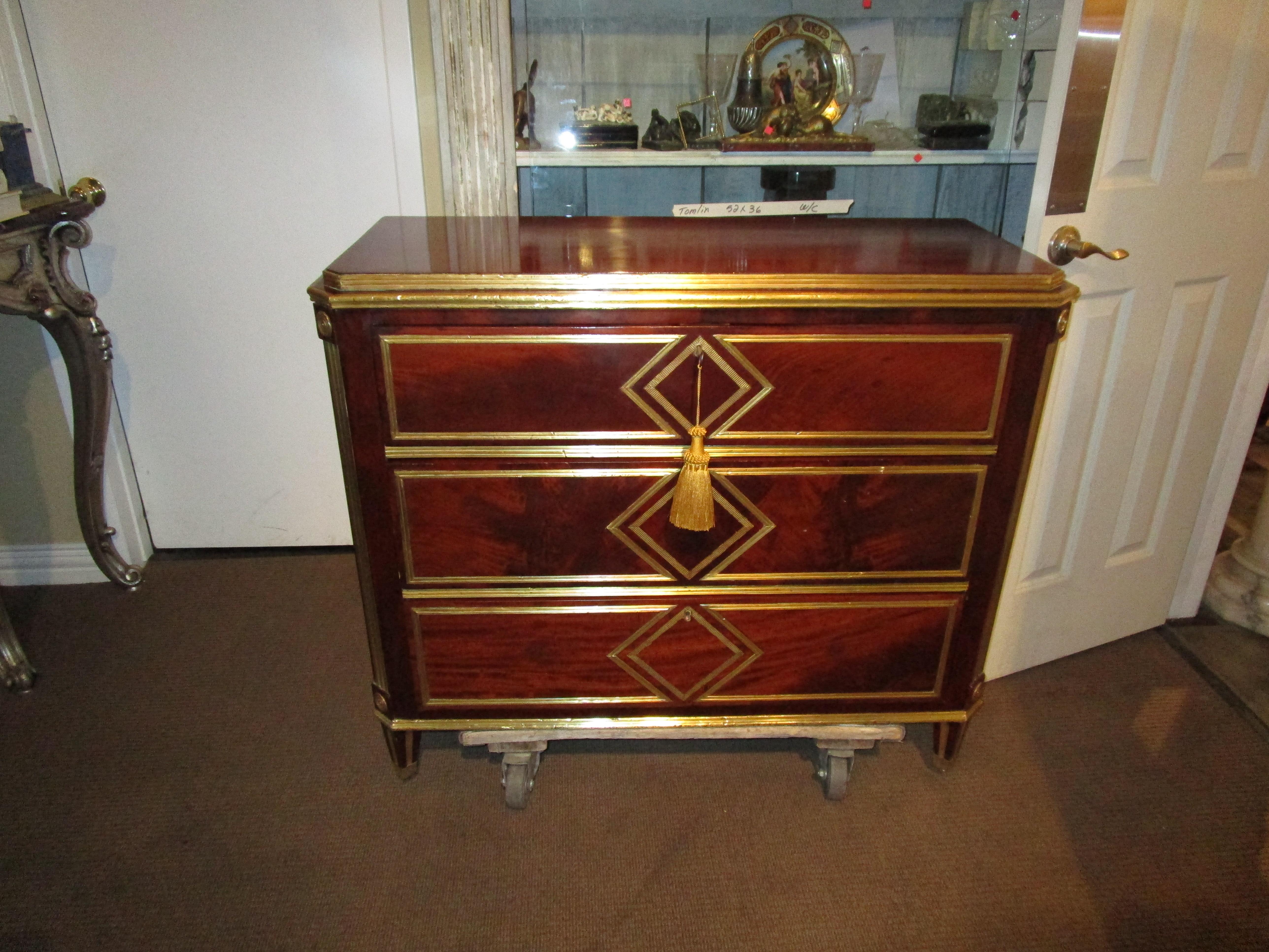 Fine 19th Century Russian Mahogany and Brass Inlayed Commode In Good Condition For Sale In Dallas, TX