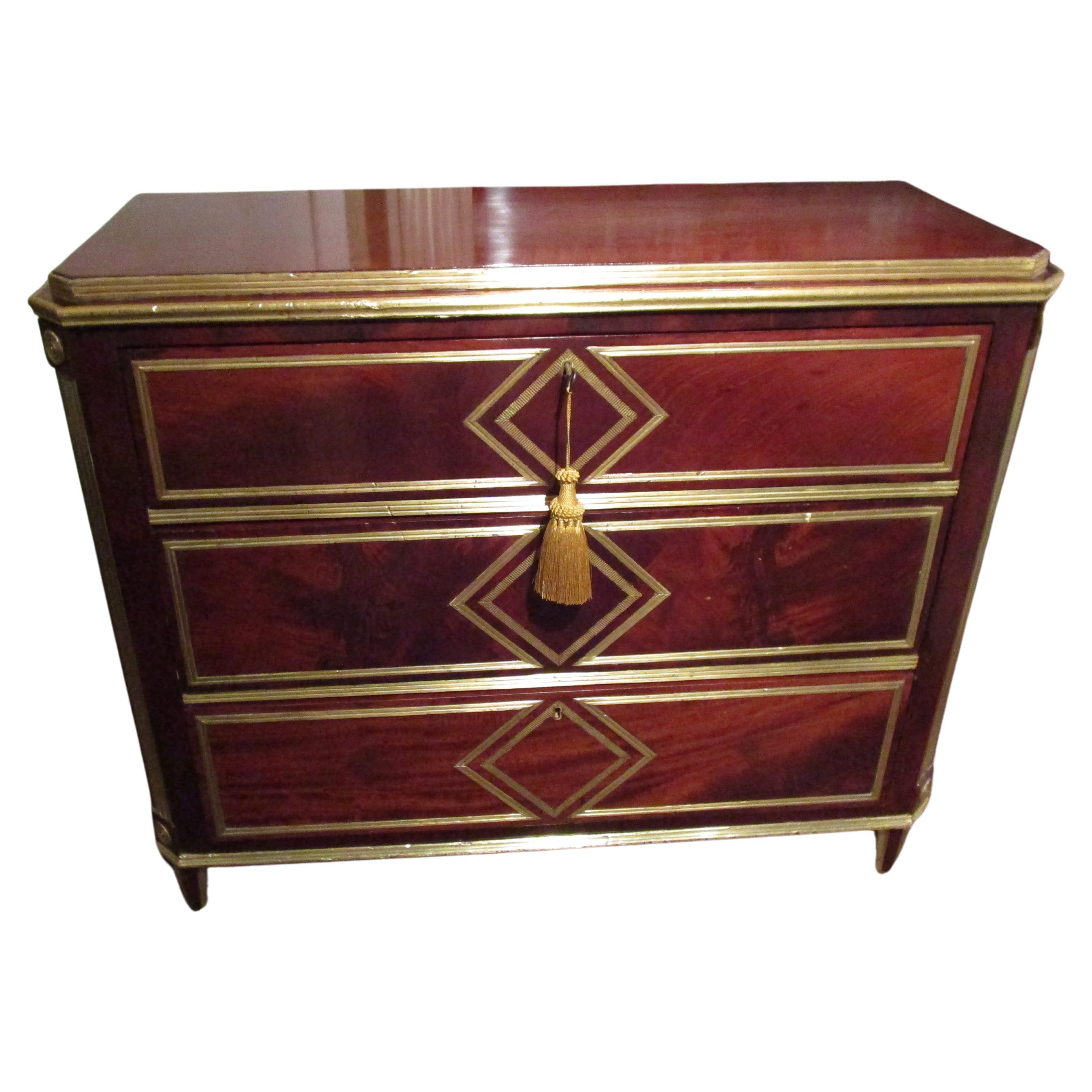 Fine 19th Century Russian Mahogany and Brass Inlayed Commode For Sale