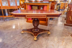 Fine 19th Century Russian Mahogany and Gilt Brass Pedestal Base Library Table