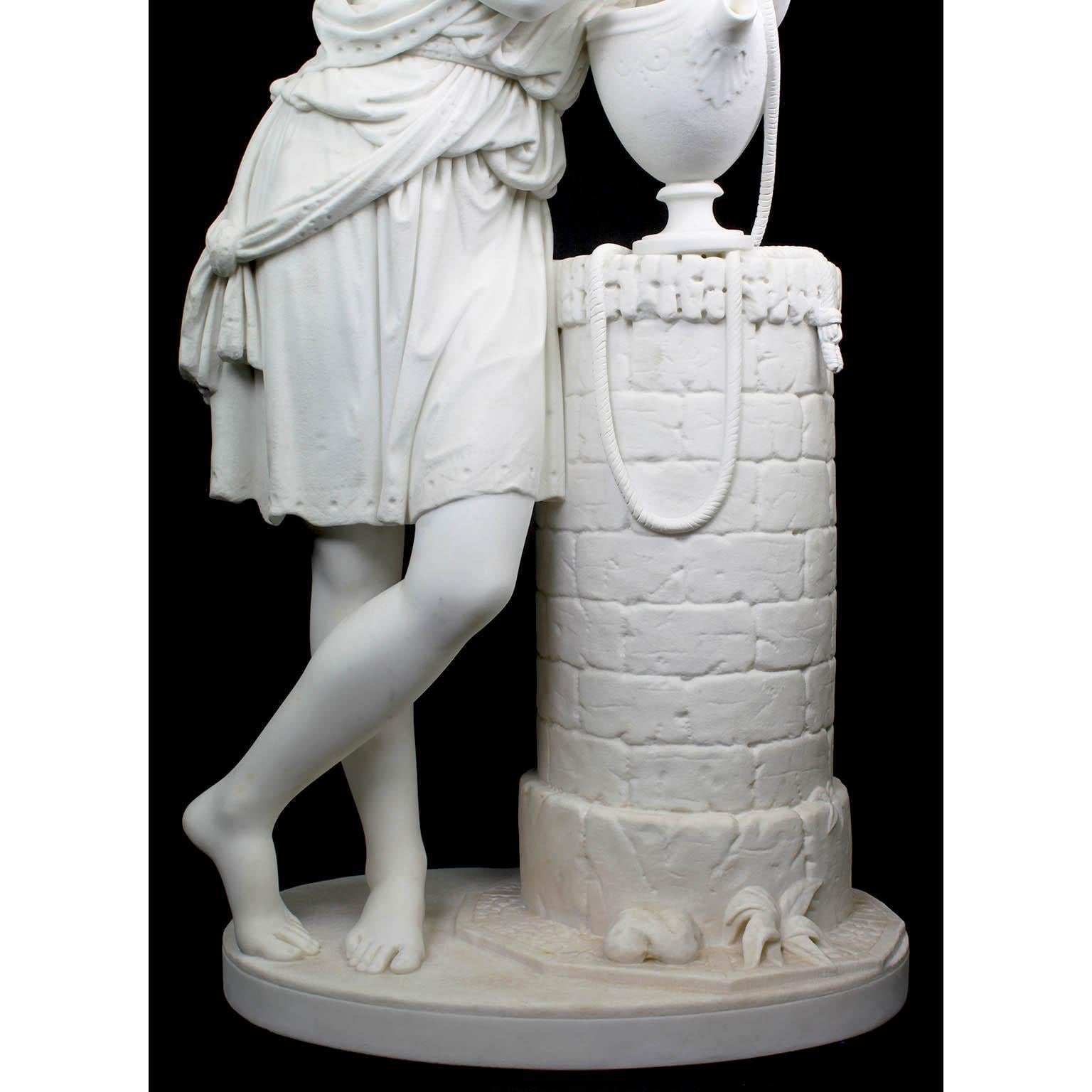 Feine Skulptur von Rebecca aus weißem Marmor aus dem 19. Jahrhundert im Brunnen im Angebot 7