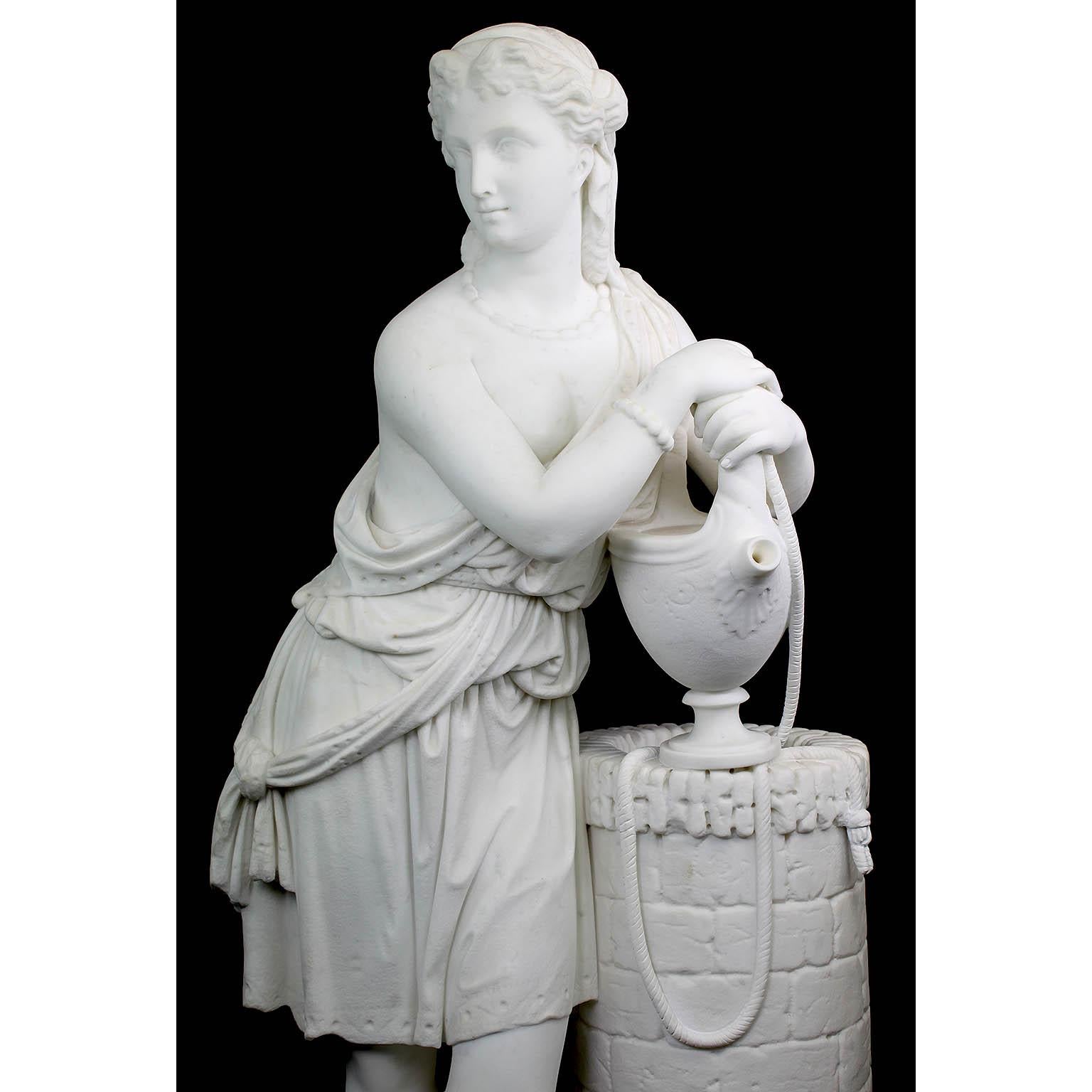 Sculpté à la main Belle sculpture en marbre blanc du 19ème siècle représentant Rebecca au puits en vente