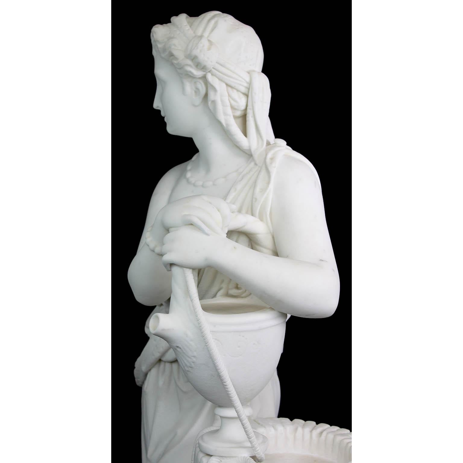 Marbre Belle sculpture en marbre blanc du 19ème siècle représentant Rebecca au puits en vente