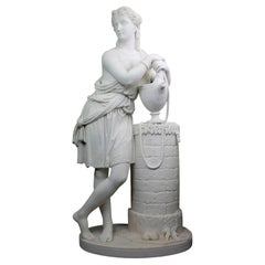 Used Fine 19th Century White Marble Sculpture of “Rebecca at the Well”