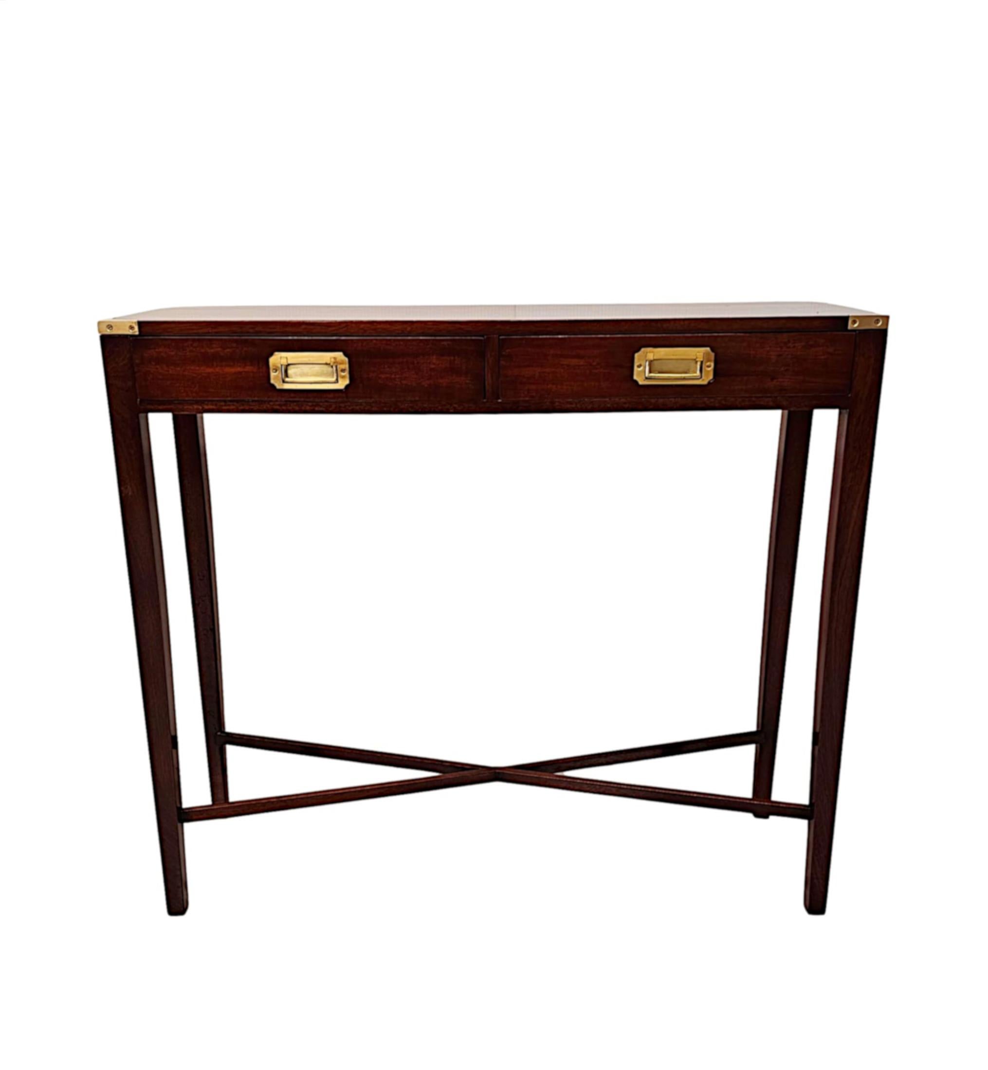 French A Fine 20th Century Hand Made Mahogany Campaign Style Console Table For Sale