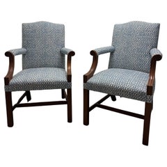 A Fine 20th-Century Pair of Gainsborough Armchairs in the Chippendale Manner