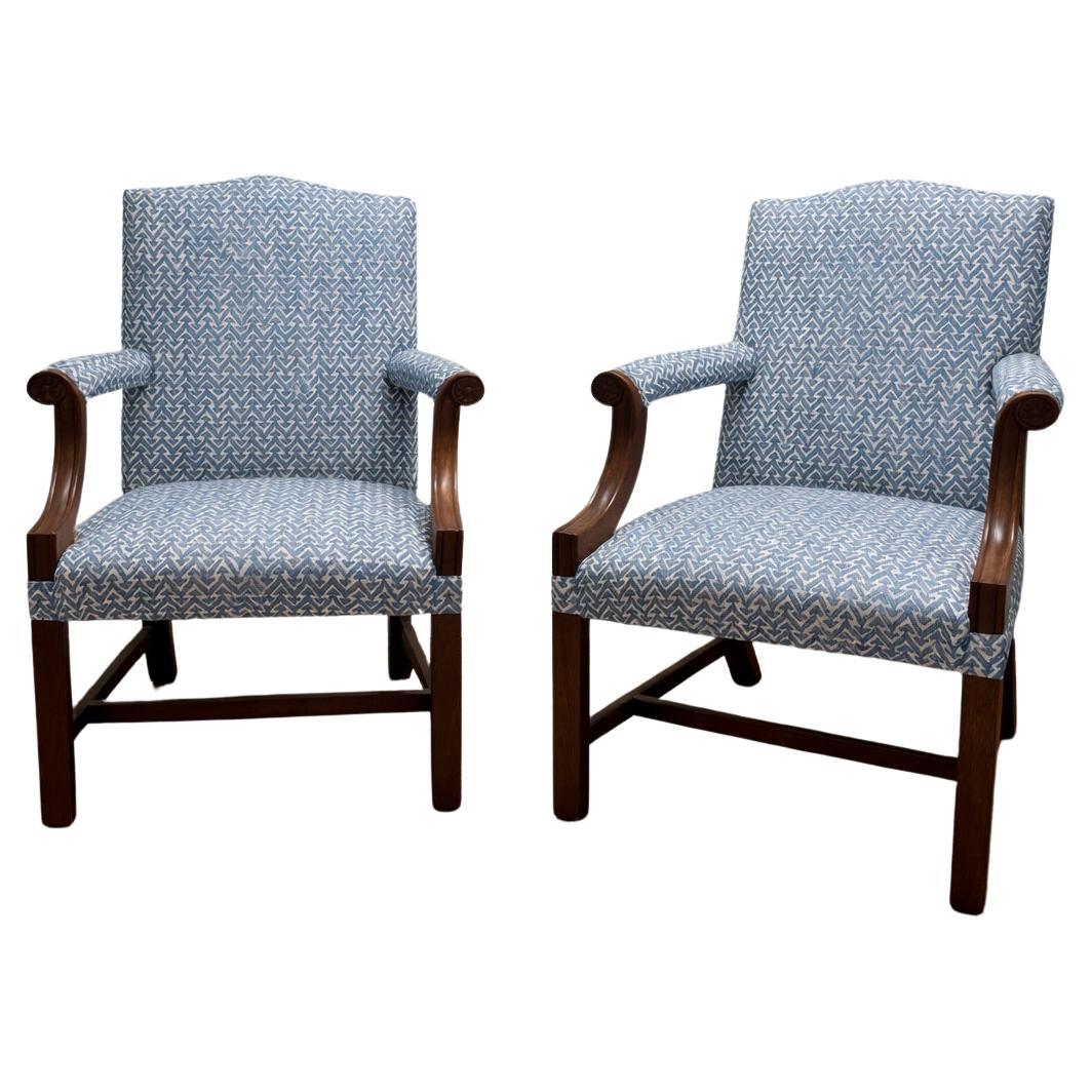 A Fine 20th-Century Pair of Gainsborough Armchairs in the Chippendale Manner For Sale