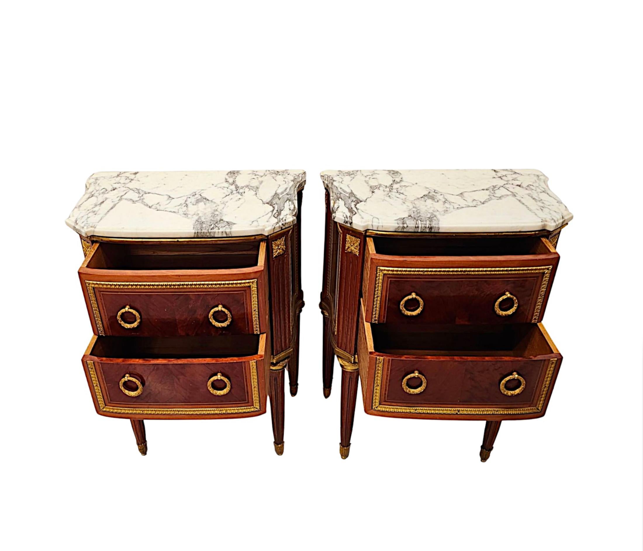 French A  Fine 20th Century Pair of Marble Top Side Tables or Chests with Ormolu Mounts For Sale