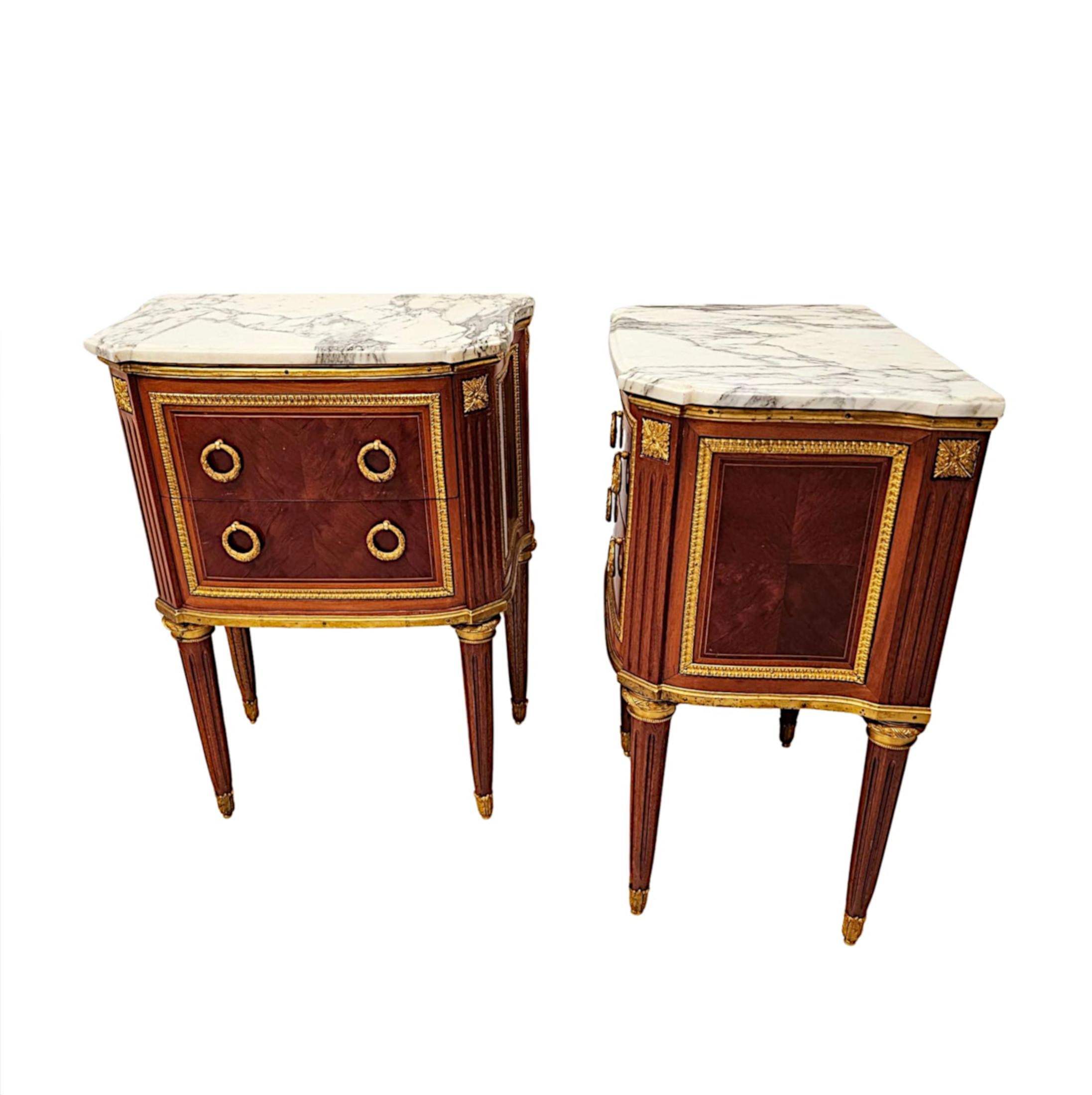 A  Fine 20th Century Pair of Marble Top Side Tables or Chests with Ormolu Mounts For Sale 1