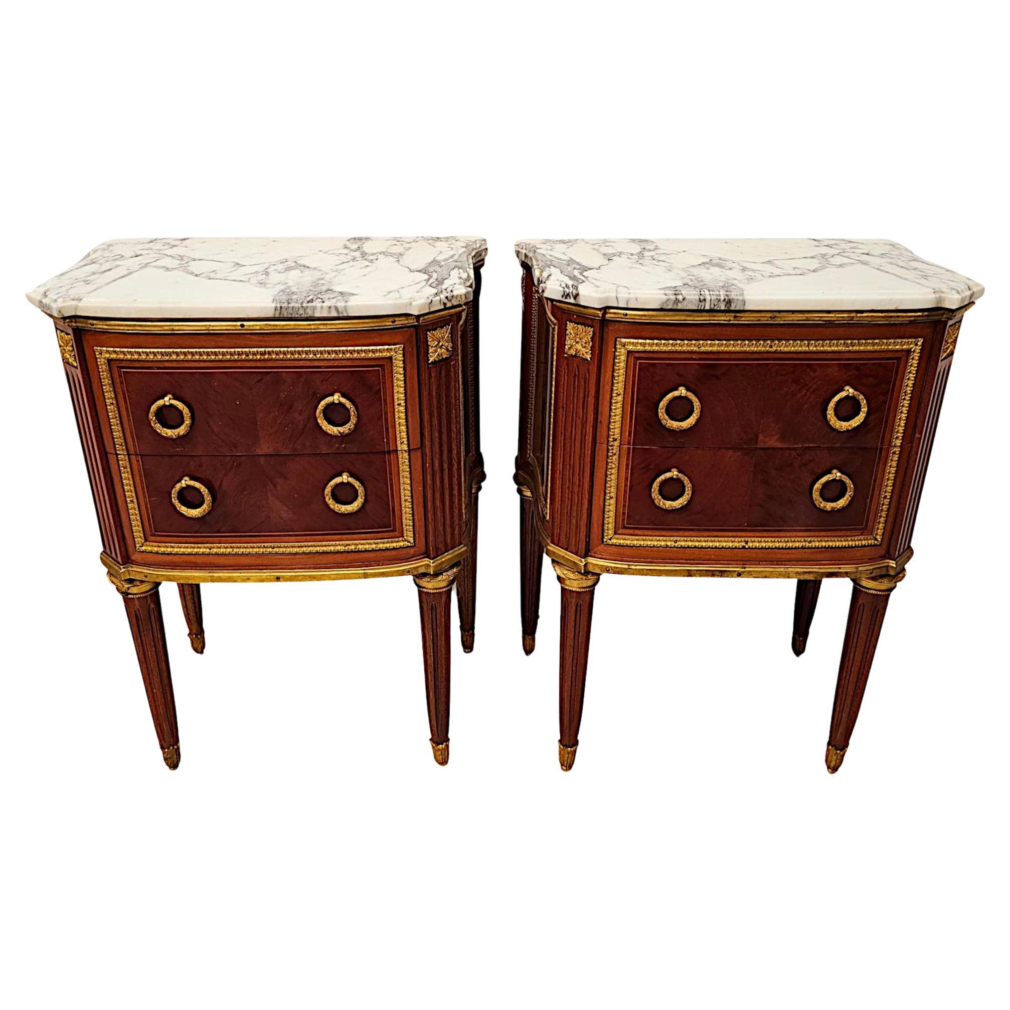 A  Fine 20th Century Pair of Marble Top Side Tables or Chests with Ormolu Mounts For Sale