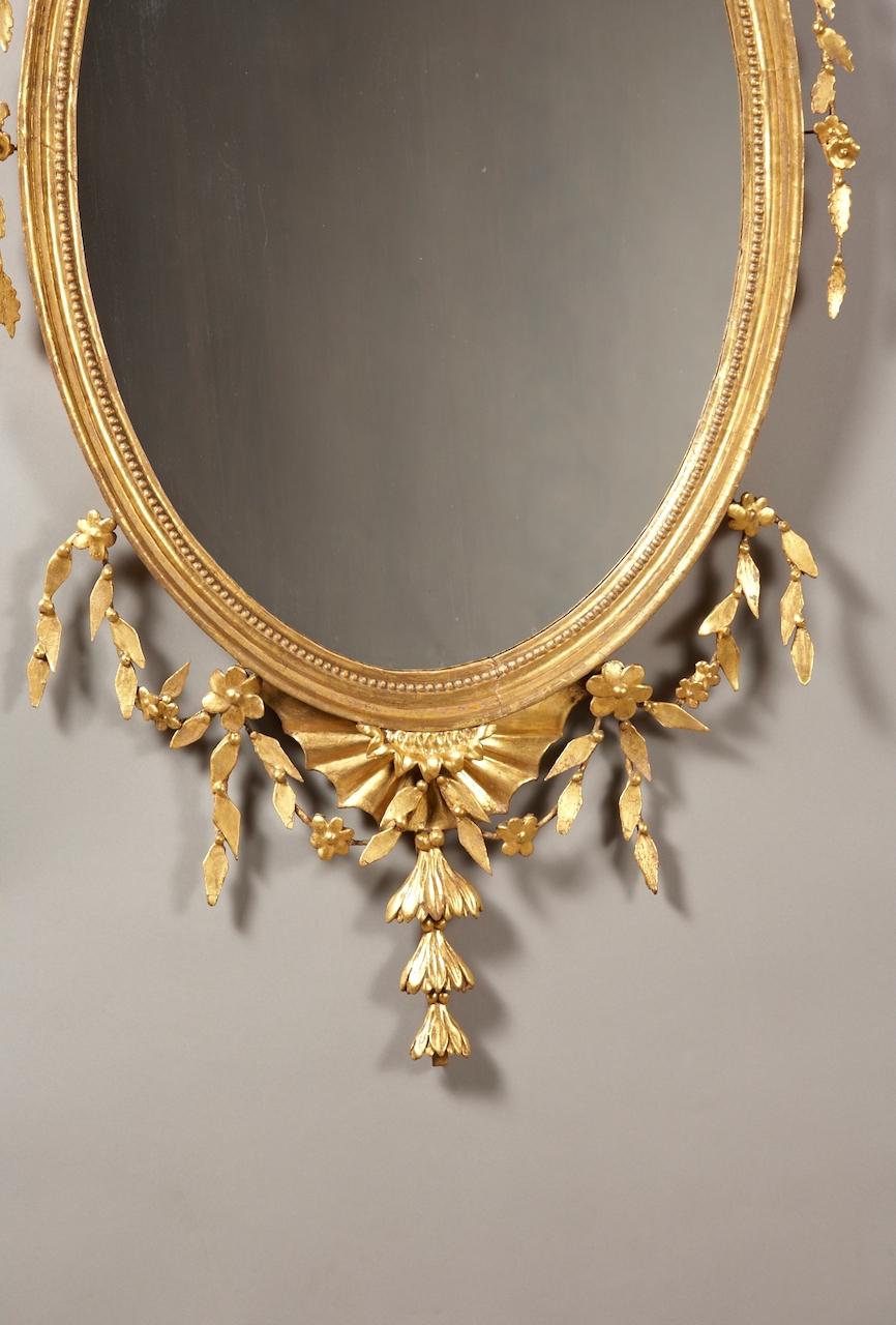 Neoclassical Fine American Carved Giltwood Oval Mirror, Circa 1770 For Sale