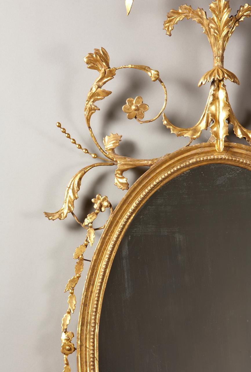Late 18th Century Fine American Carved Giltwood Oval Mirror, Circa 1770 For Sale