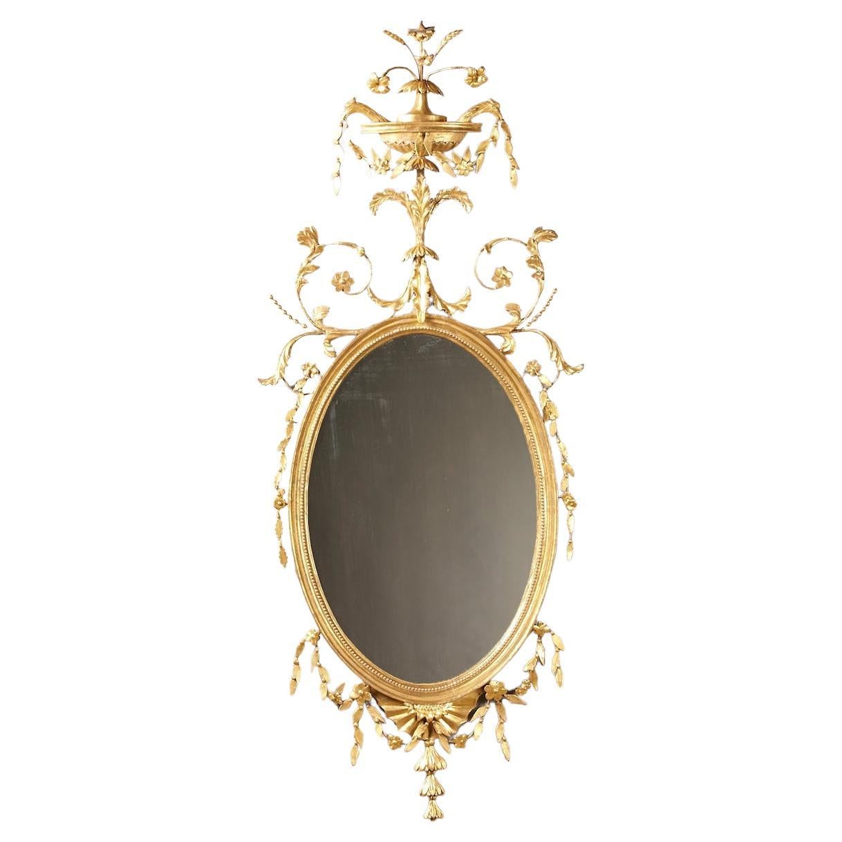 Fine American Carved Giltwood Oval Mirror, Circa 1770 For Sale