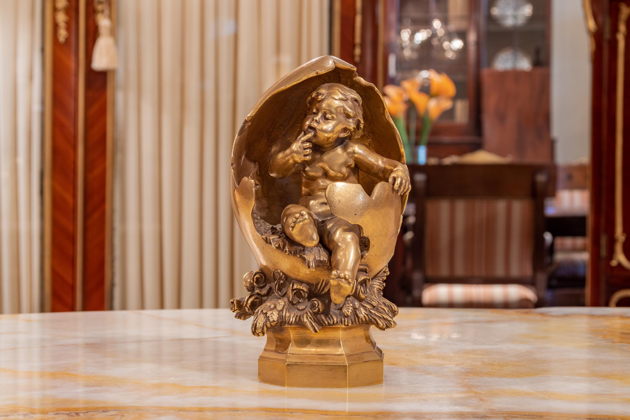 Fine and Beautiful 19th Century French Gilt Bronze Cherub by August Moreau 2