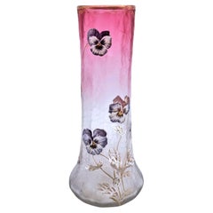 A fine and early art nouveau acid etched glass vase with pansies by Legras & Cie
