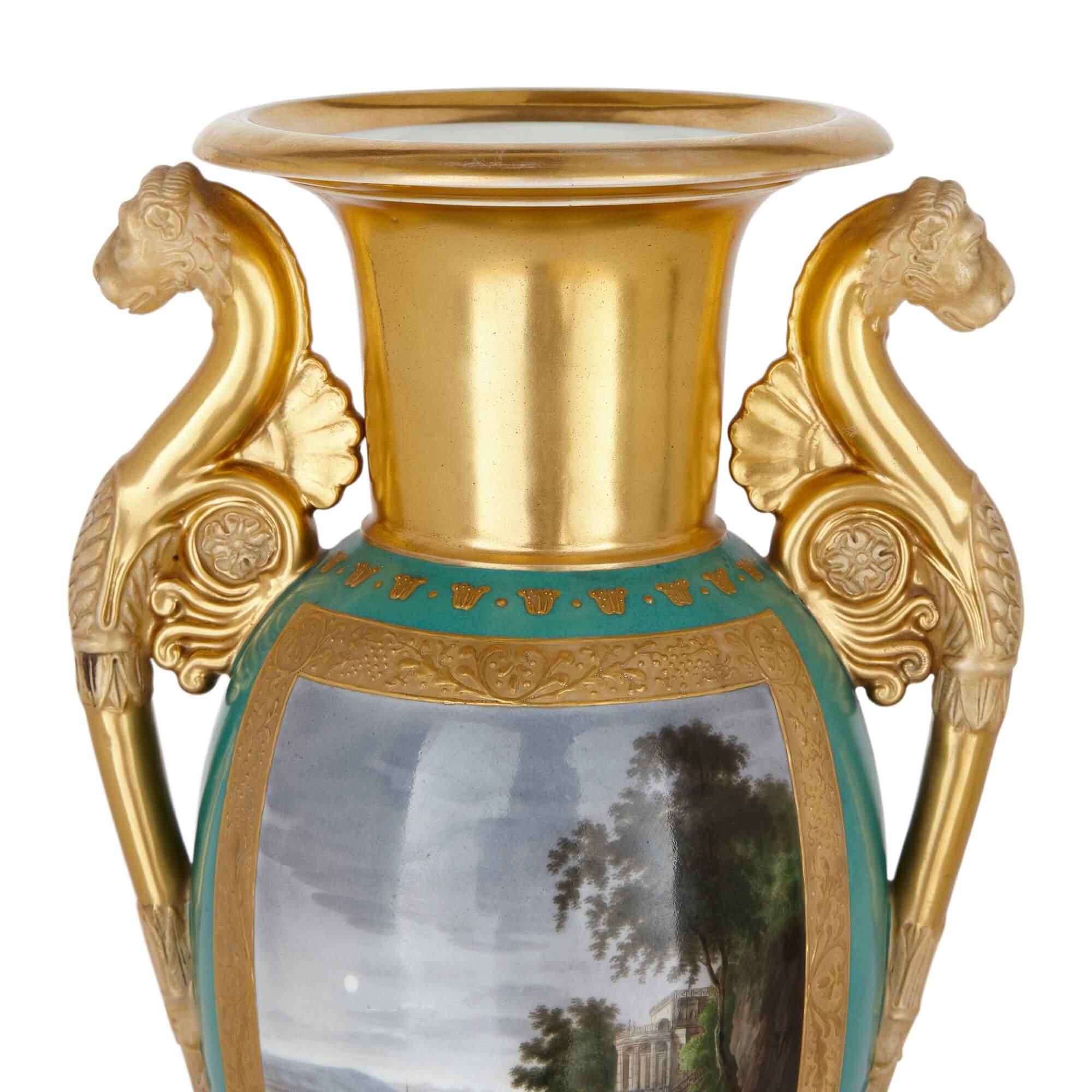 Neoclassical A fine and important gilt ground porcelain vase by the Gardner Factory For Sale