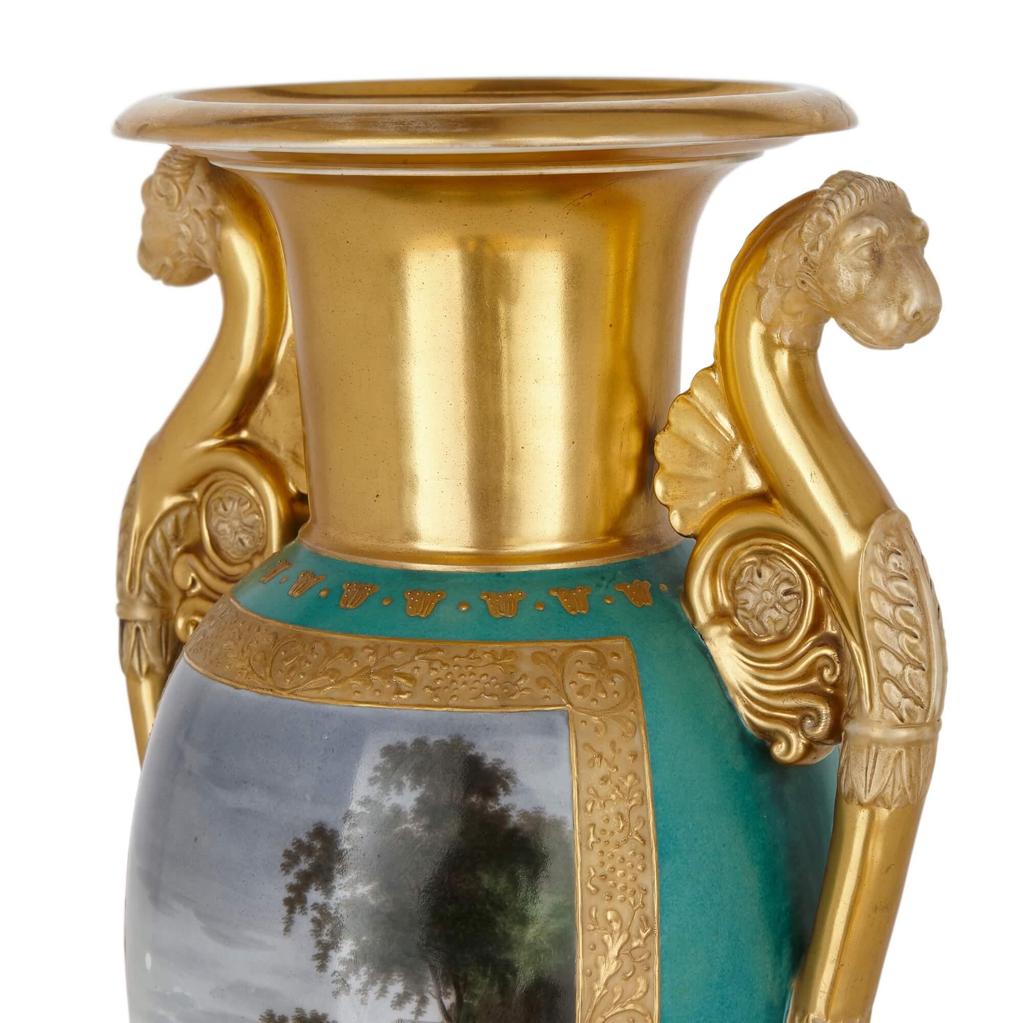 Russian A fine and important gilt ground porcelain vase by the Gardner Factory For Sale