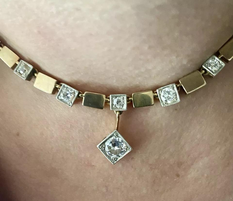 Una raffinata e imponente collana Art Deco in oro 14ct e 2,6 carati di diamanti In condizioni buone in vendita a Kenley surrey, GB