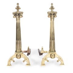 A Fine and Interesting Pair of Late 19th Century Gothic Revival Ormolu Andirons